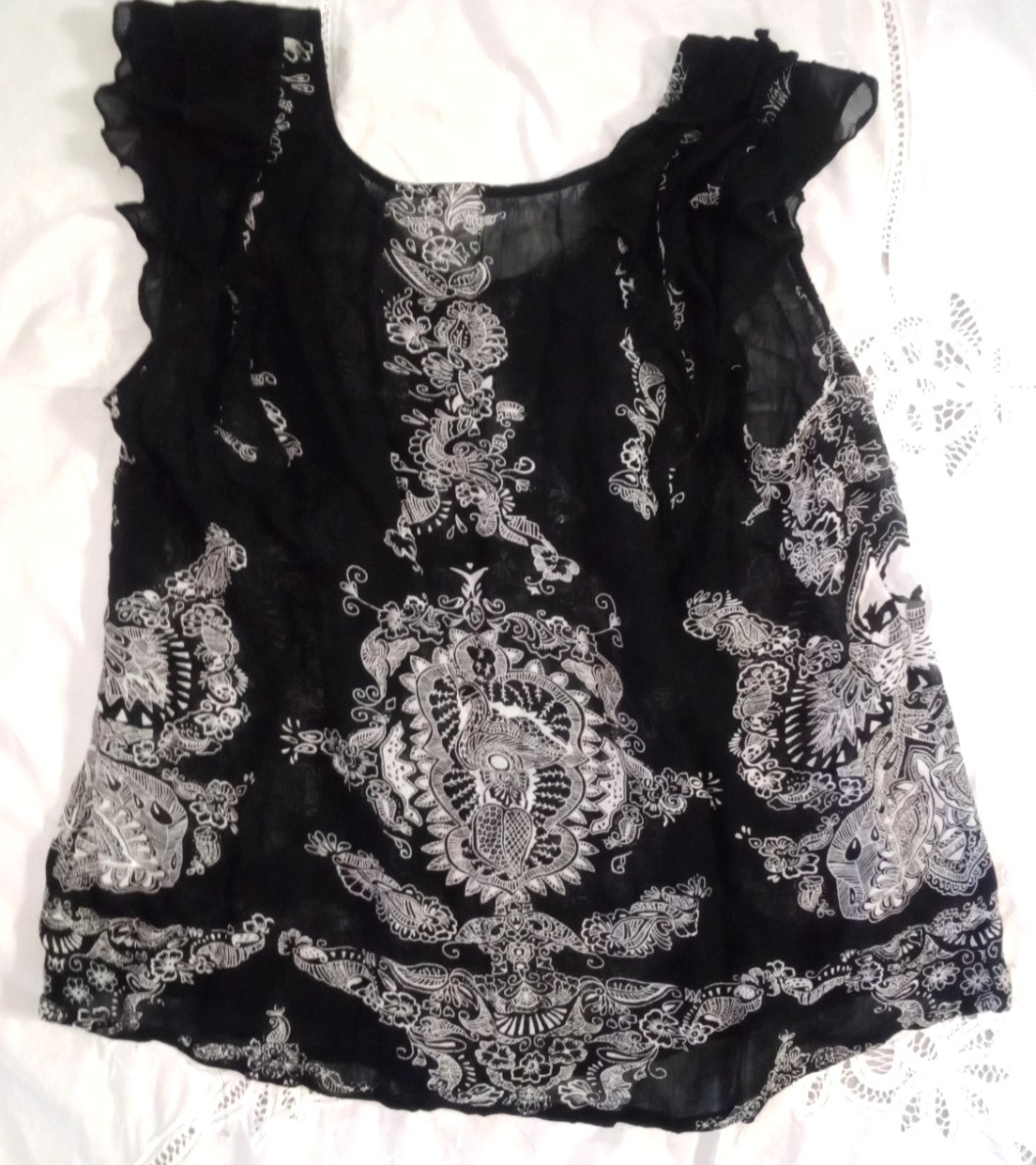 Bila Womens Sheer Summer Top – Black & White with Sequins – Sz. XXL – NWT