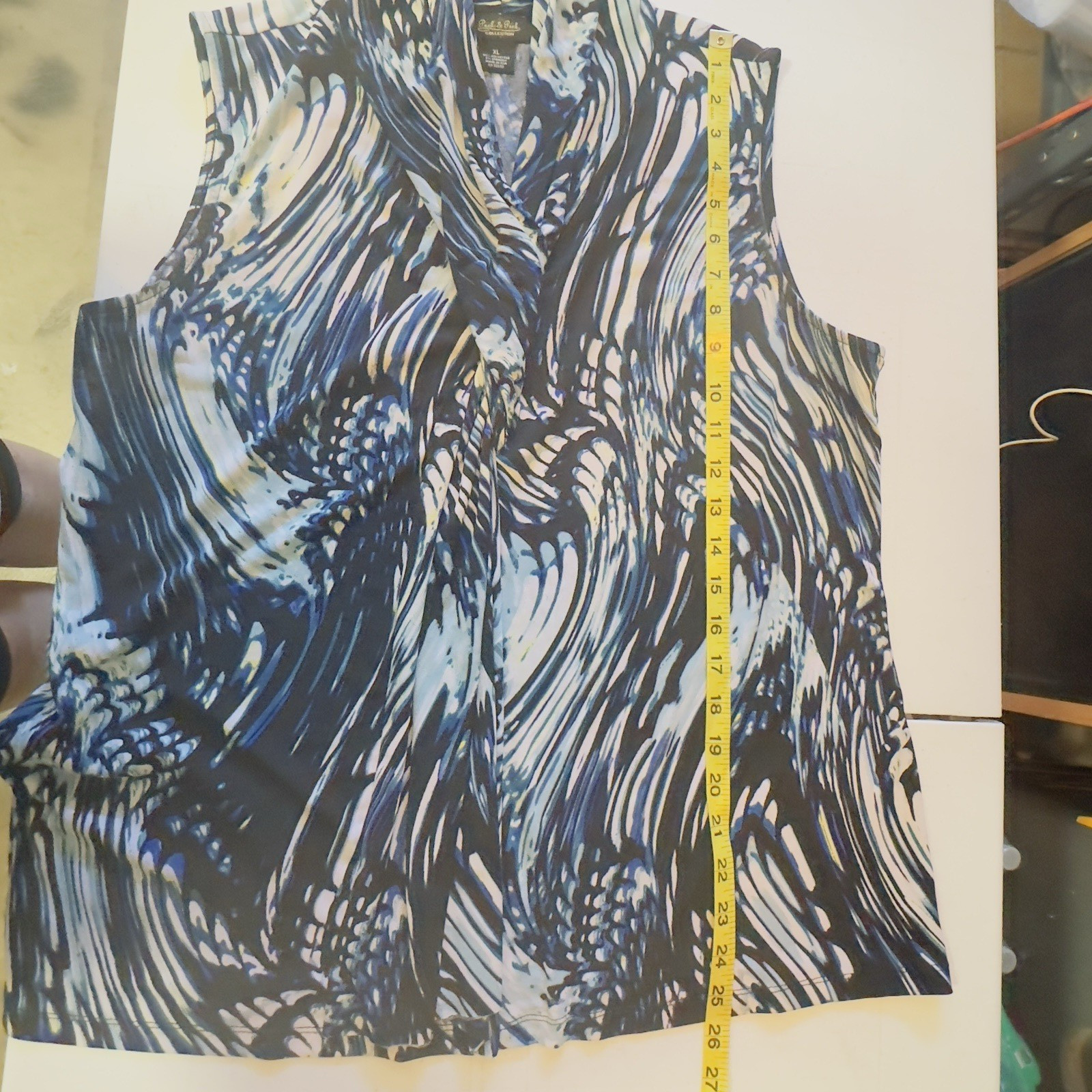 Peck & Peck SZ XL Sleeveless Multi Blues Pull-on Blouse Top Front Roll Neck