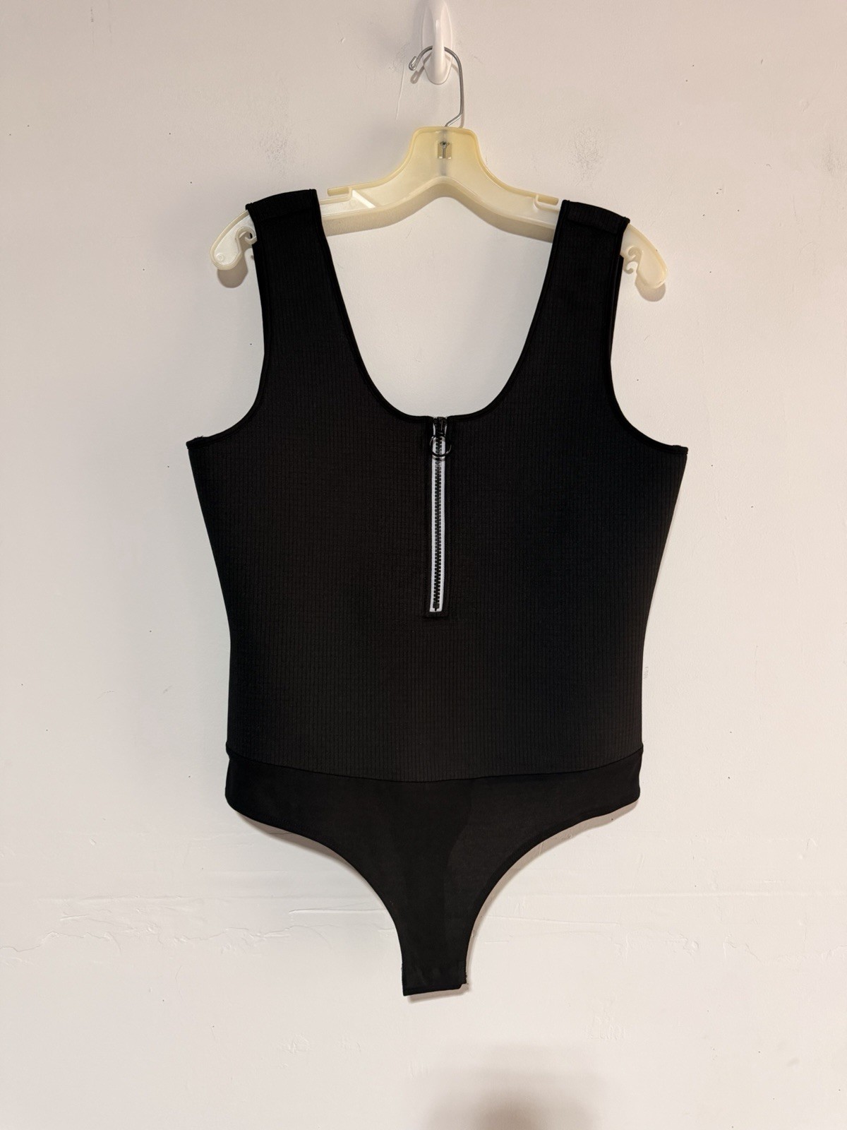 New BCBG Generation Bodysuit Black Zip Up Size L Stretchy