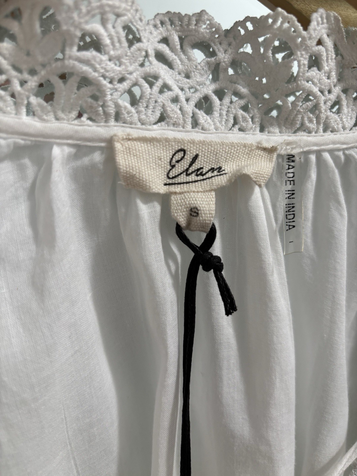 Elan Women’s S Bohemian Peasant Crochet Lace White Cotton Long Sleeve Blouse Top