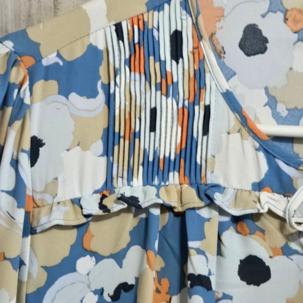Joie Long Sleeve Floral Peasant Boho Blouse Button Placket Front Tie Size Large
