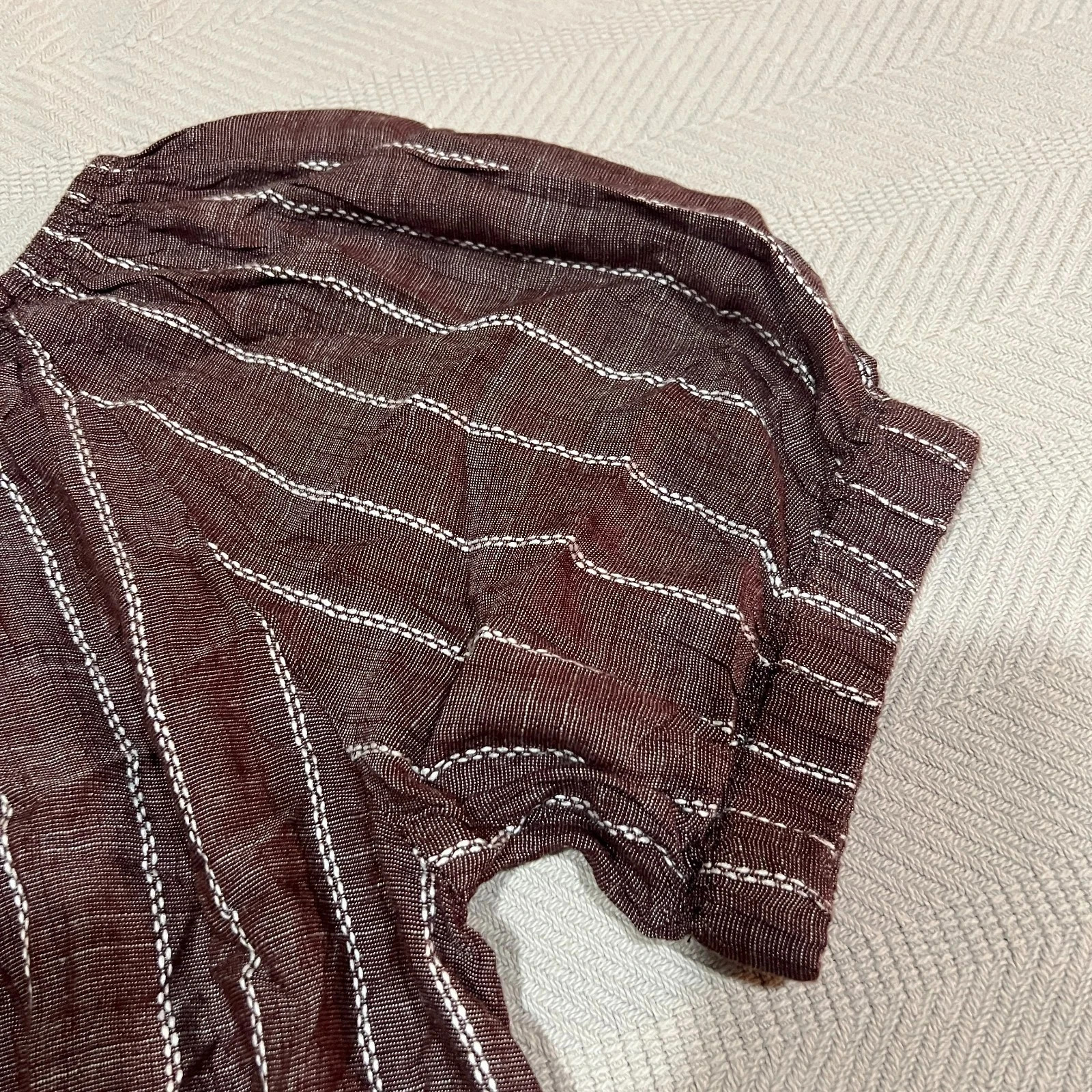 Loft Women Brown White Stripe Puff Shoulder Boho Blouse