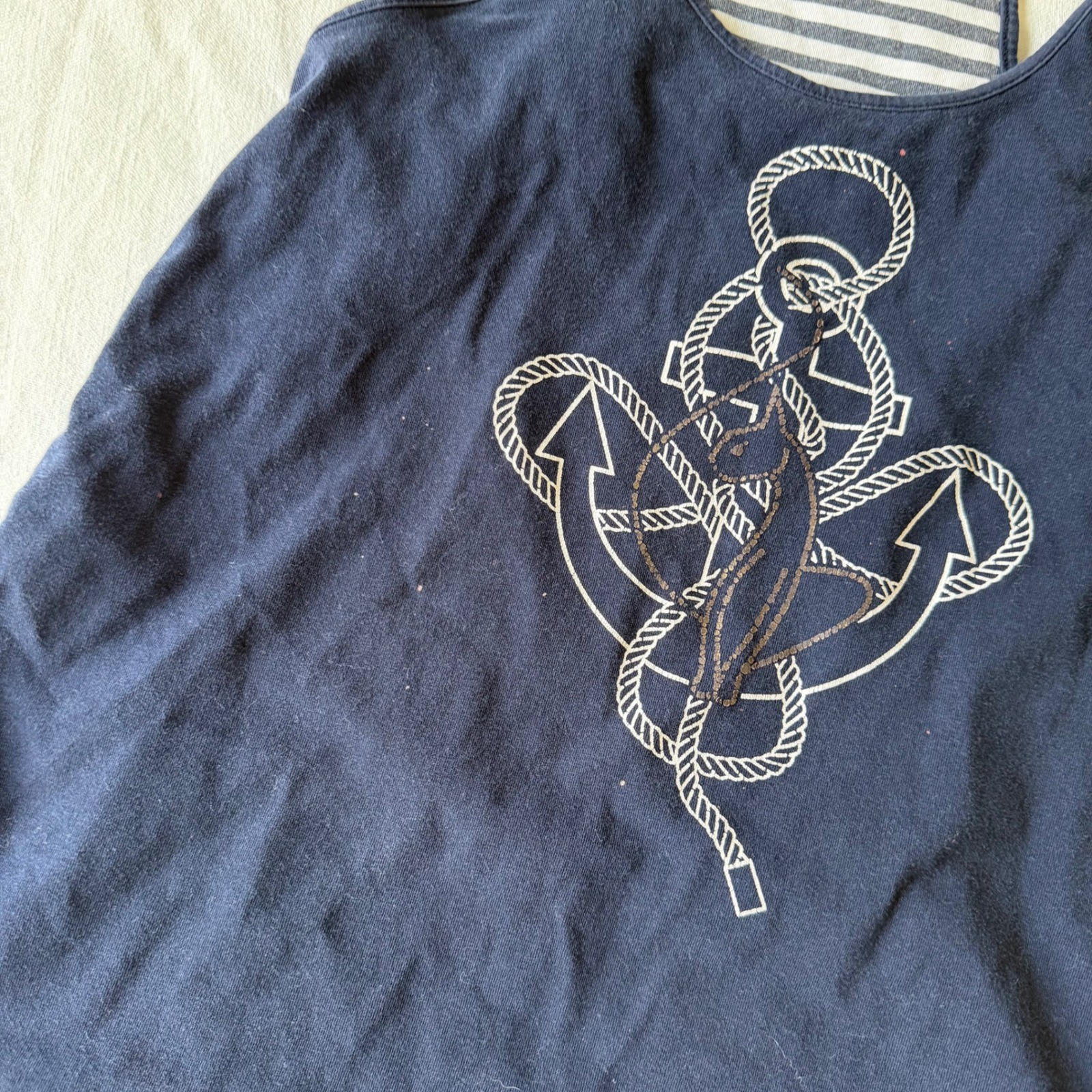 Y2K Baby Phat Intimates Navy Blue Anchor Racerback Tank Top Striped Back