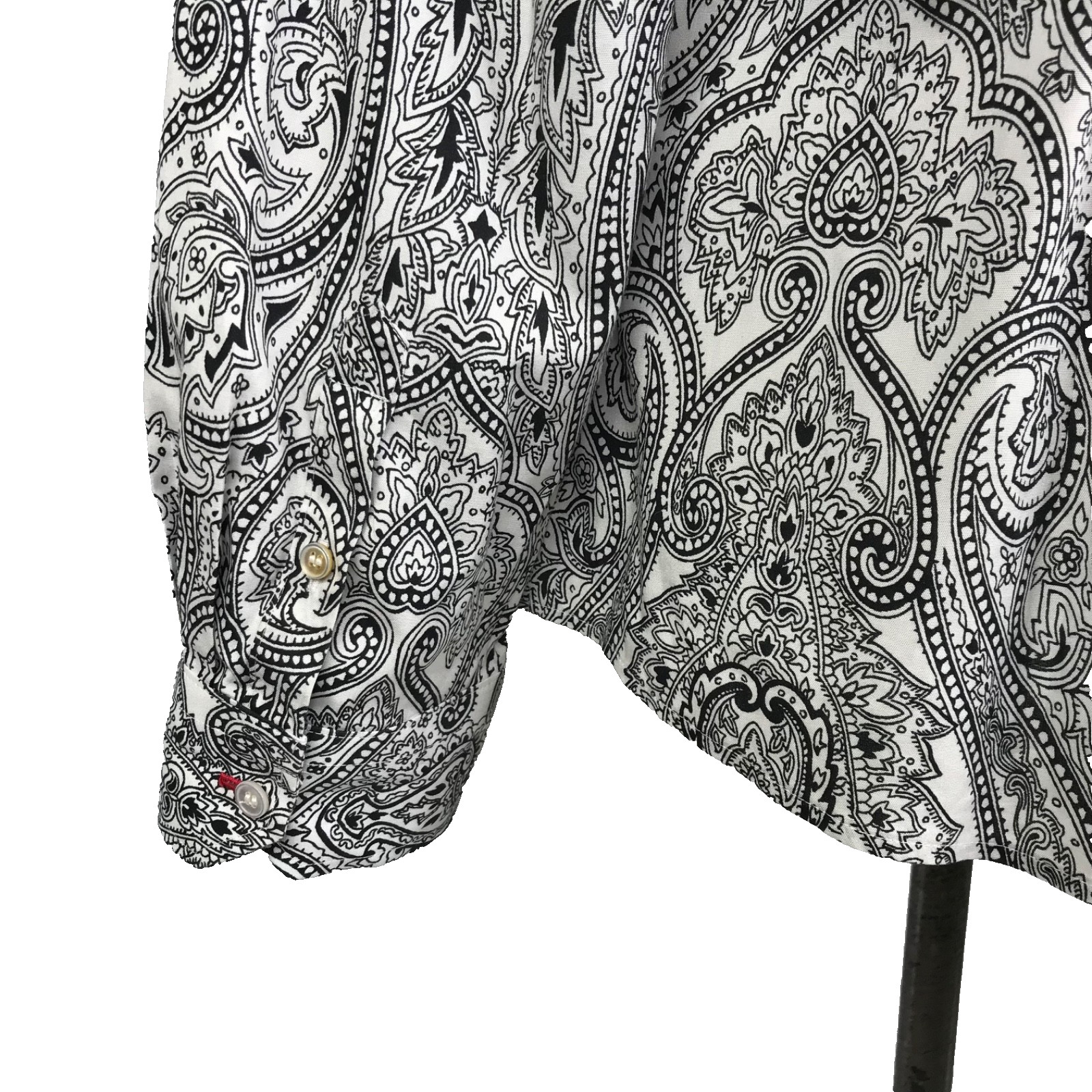 Talbots Wrinkle Resistant Button Up Shirt Size 14 Petite Black White Paisley