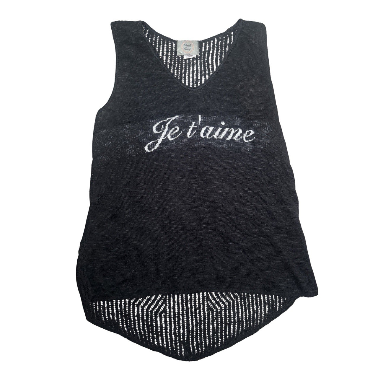 Vintage 00s Y2K Black & White Alt WhimsyGoth Coquette Knit Je T’Aime” Tank Top L