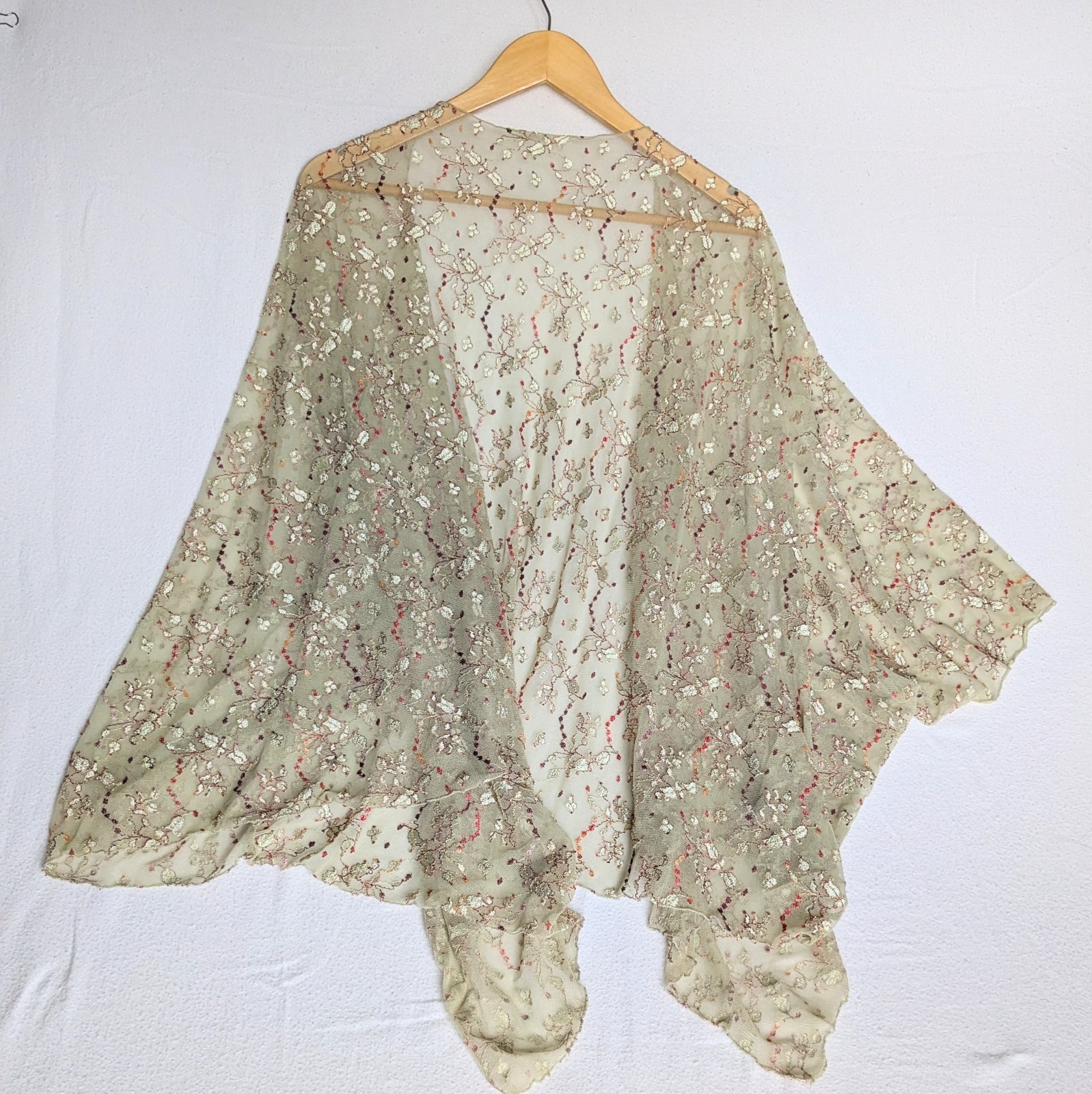 Sage Gray Lace Embroidery Floral Kimono Sheer Cardigan Open Boho Cover Up Duster