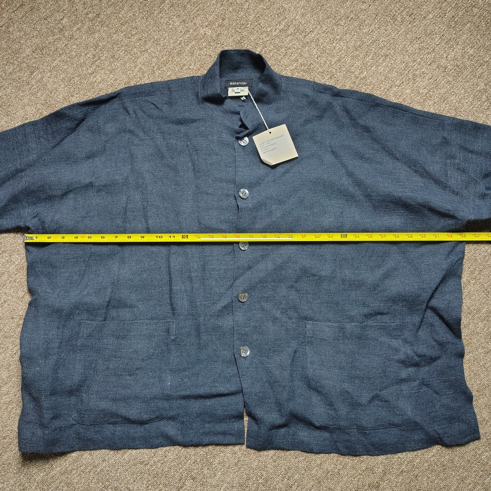 Vintage ESKANDAR Shirt Jacket Women 0 Blue Mandarin Collar Button Linen Shacket