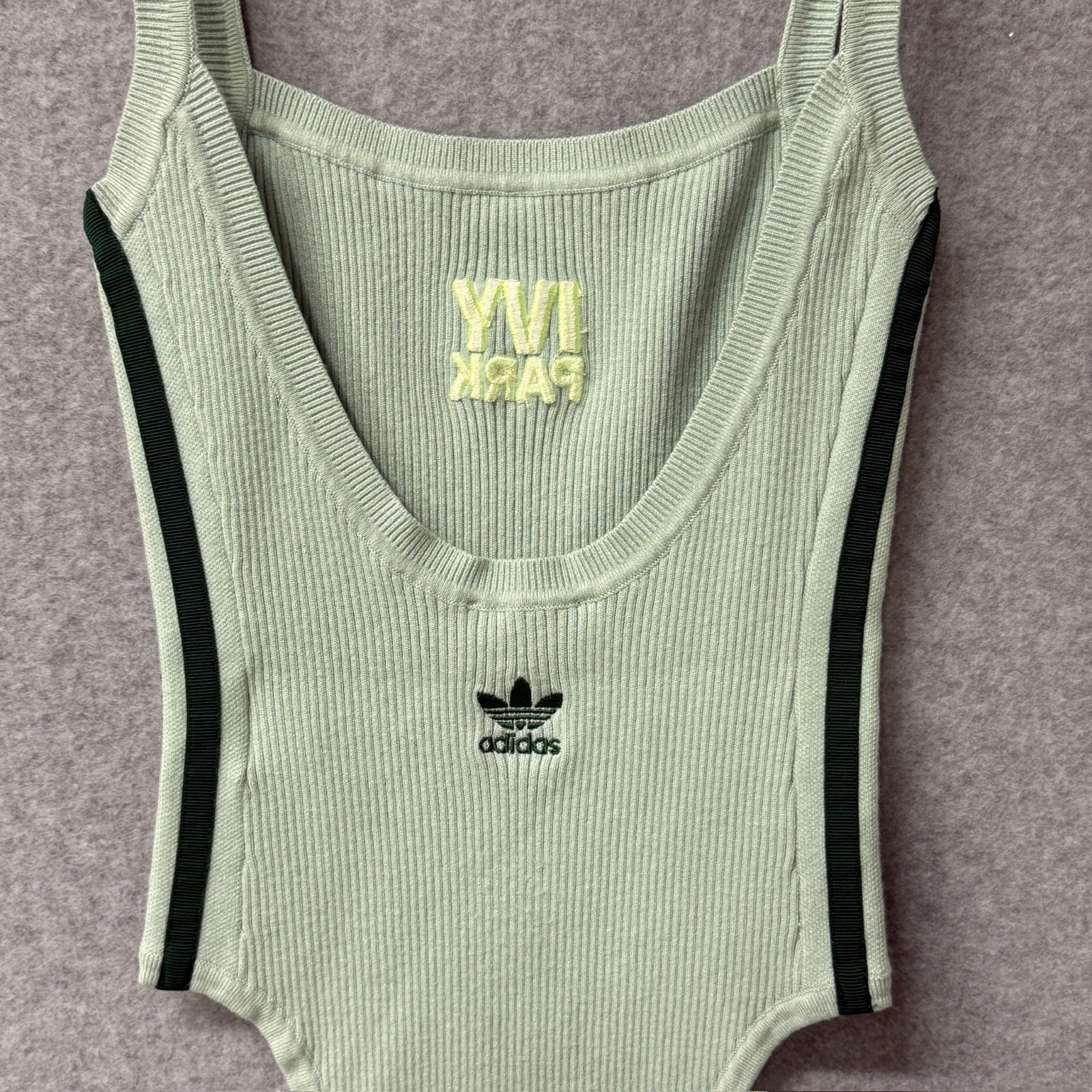 Ivy Park x Adidas Striped Ribbed Knit Mint Green Sleeveless Tank Bodysuit XS