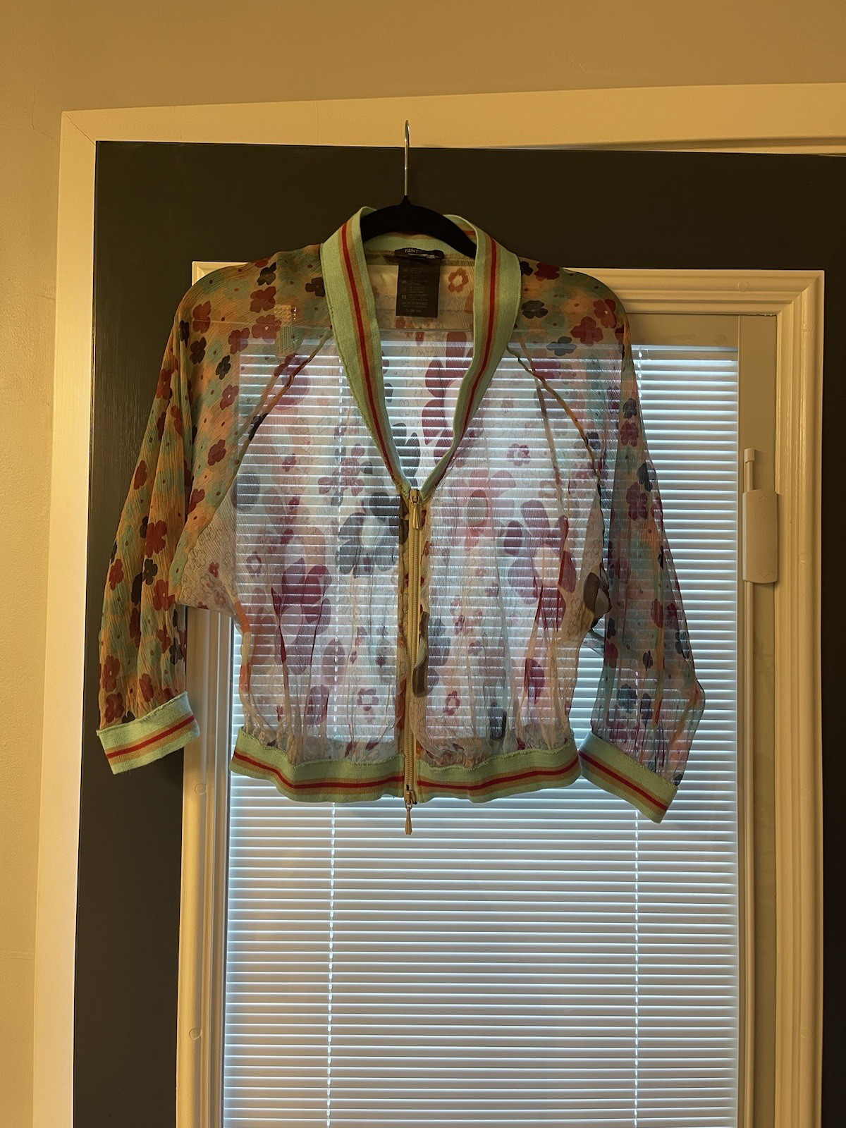 PLEIN SUD NWT Floral Silk Sheer Zip-Up Bomber Style Blouse FR 42 US 10