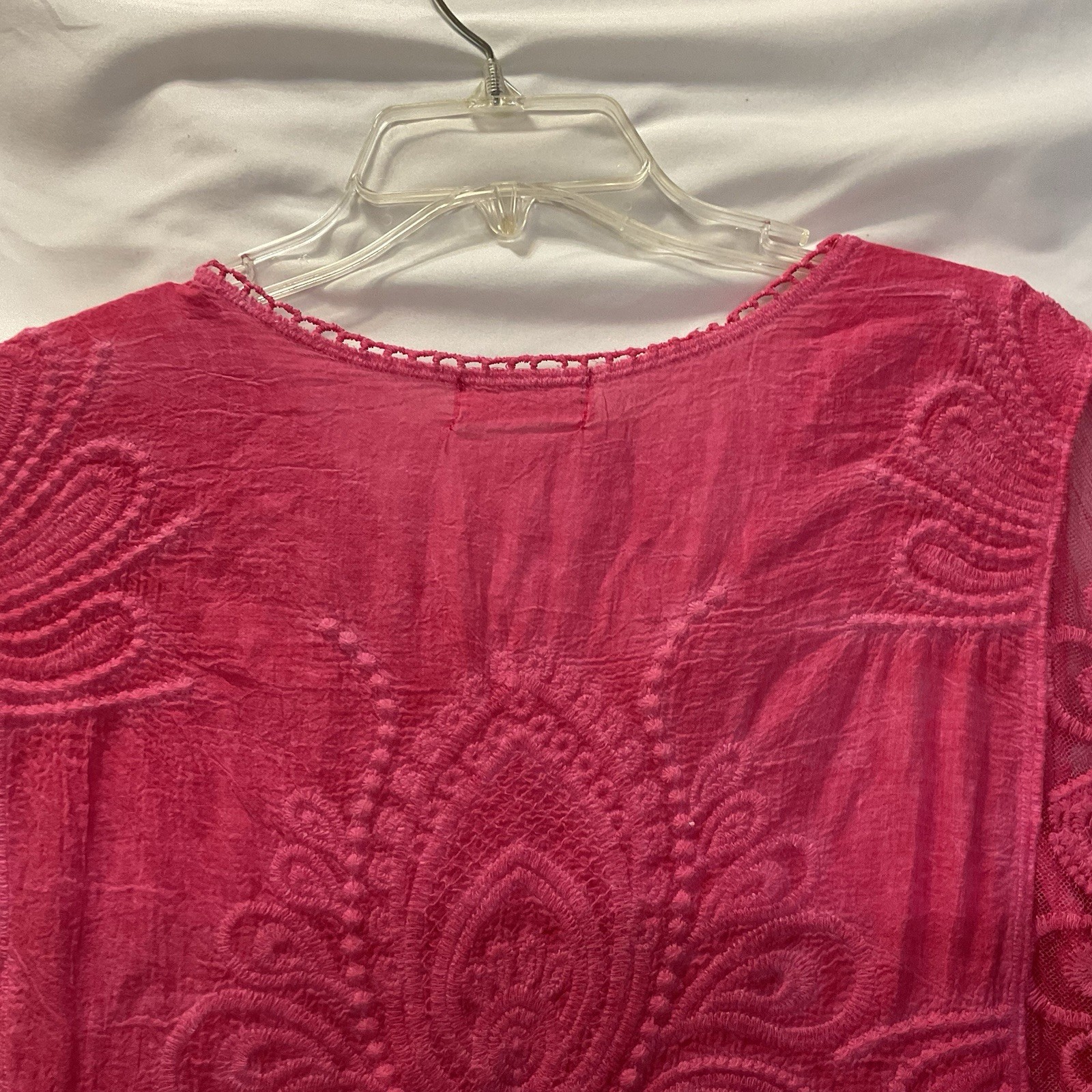 Sapphire Lace Tunic Top Womens 2X Hot Pink Sheer Boho Flutter Sleeve