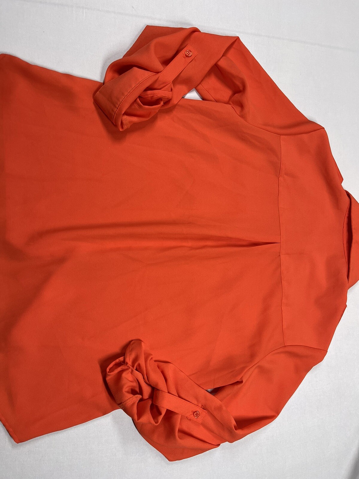 OVI Size L Large Orange Button Tap Sleeves Roll Up Collared Button Down Blouse