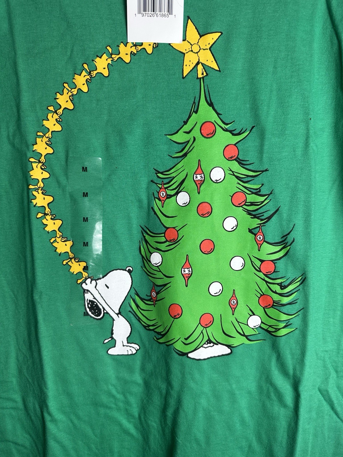 Peanuts Snoopy & Woodstock Merry Christmas Size Med T-Shirt Green NWT