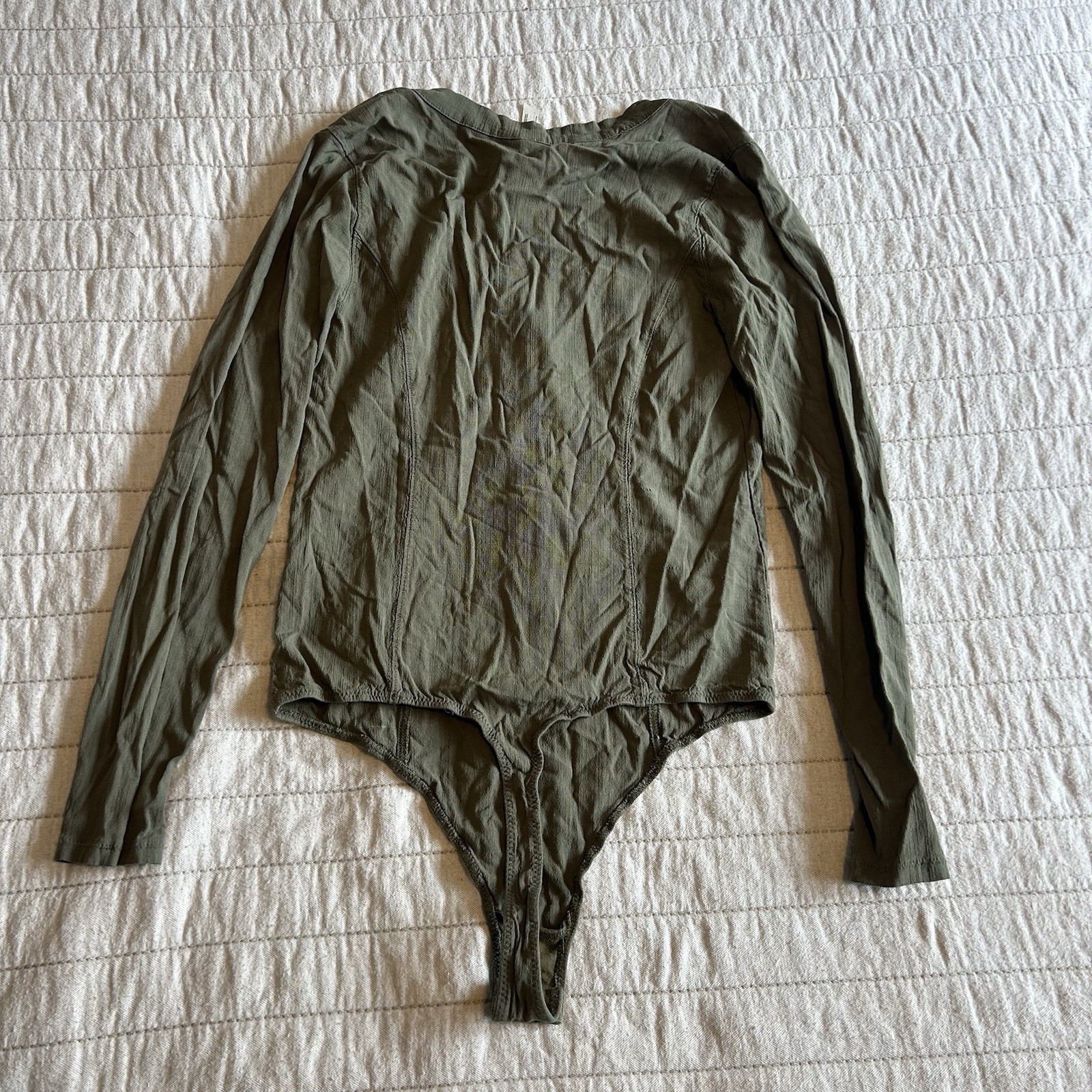Free People Intimately Henley Style Body Suit Blouse Olive Hunter Green Size M