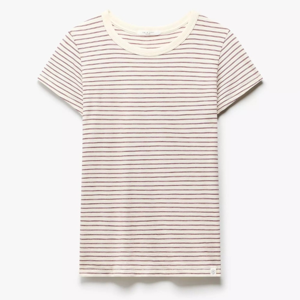 Rag & Bone Womens Burgundy Multi Short Sleeve Crew Neck The Slub Stripe Tee New