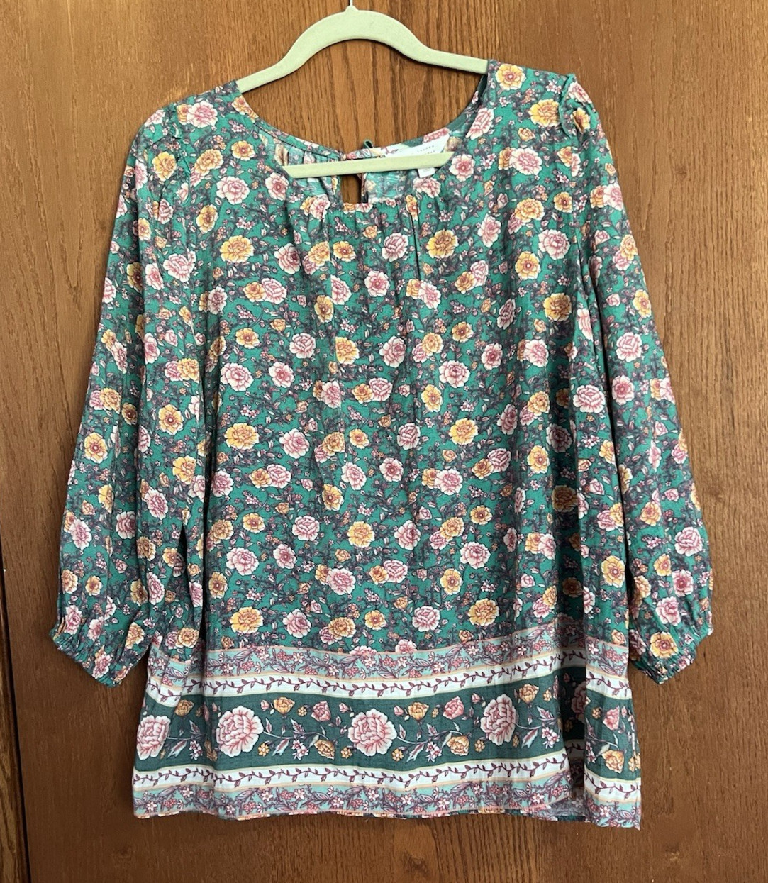LC Lauren Conrad Women’s Boho Floral Peasant Blouse Balloon Sleeve Top Size XL