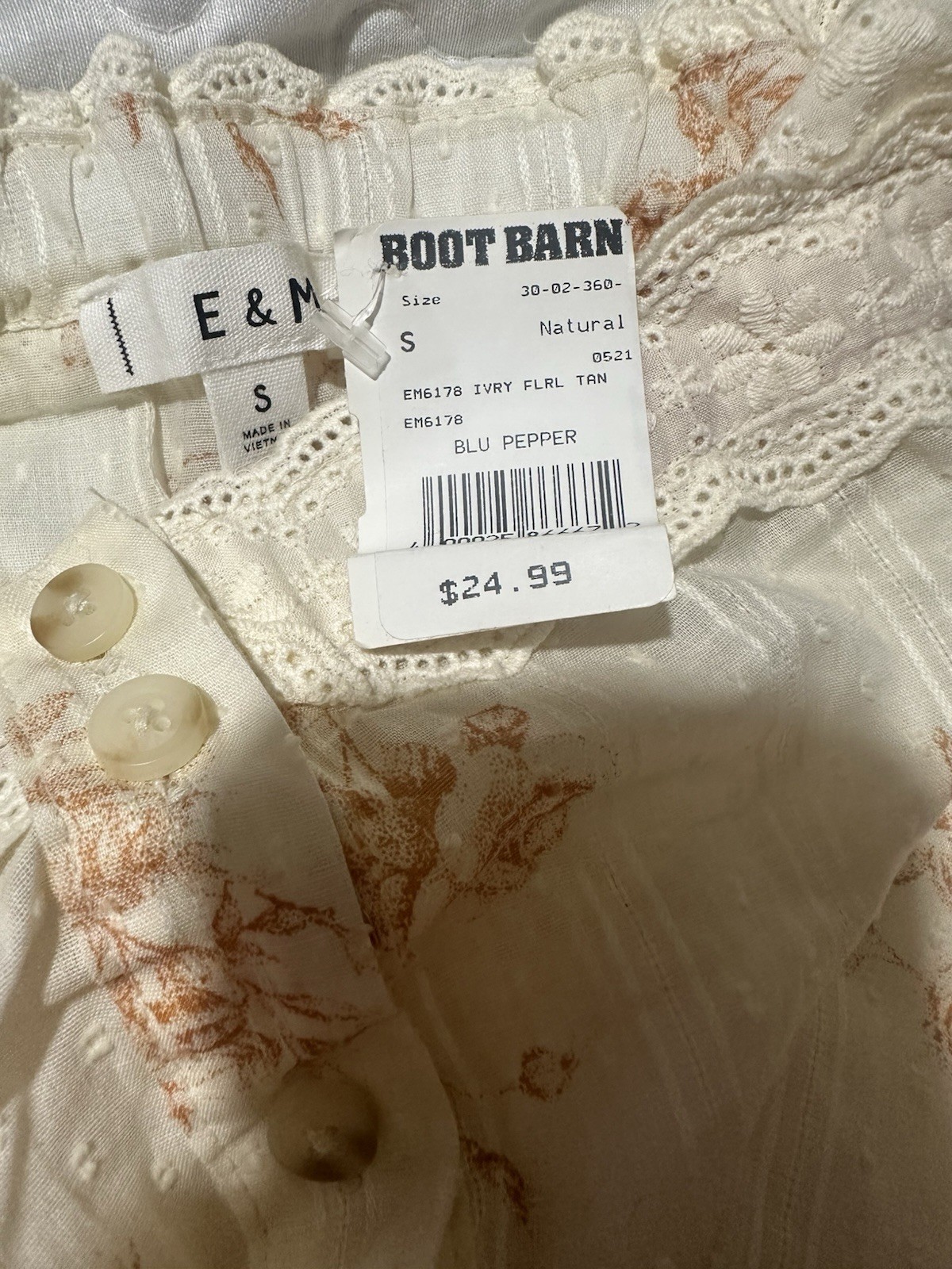 NWT E&M Boot Barn Floral Lace Sleeveless Women’s Small Ivory Boho Cottagecore