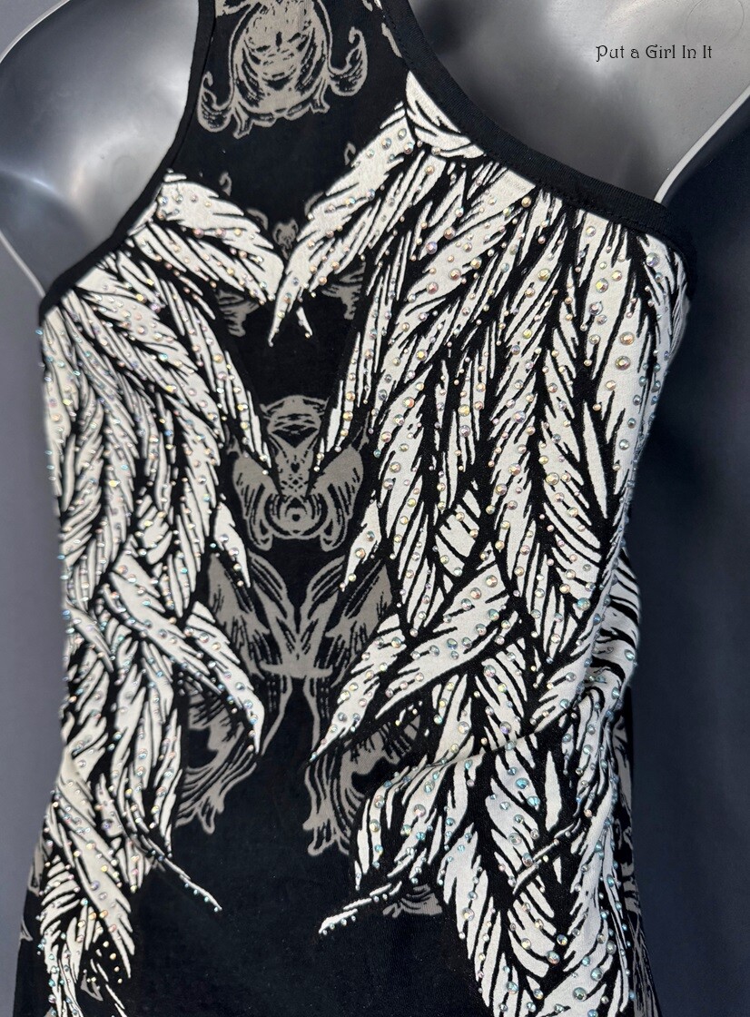 New Womens CRYSTAL BLACK BIKER BRAIDED ANGEL WINGS TANK TOP S M L XL 1X 2X 3X
