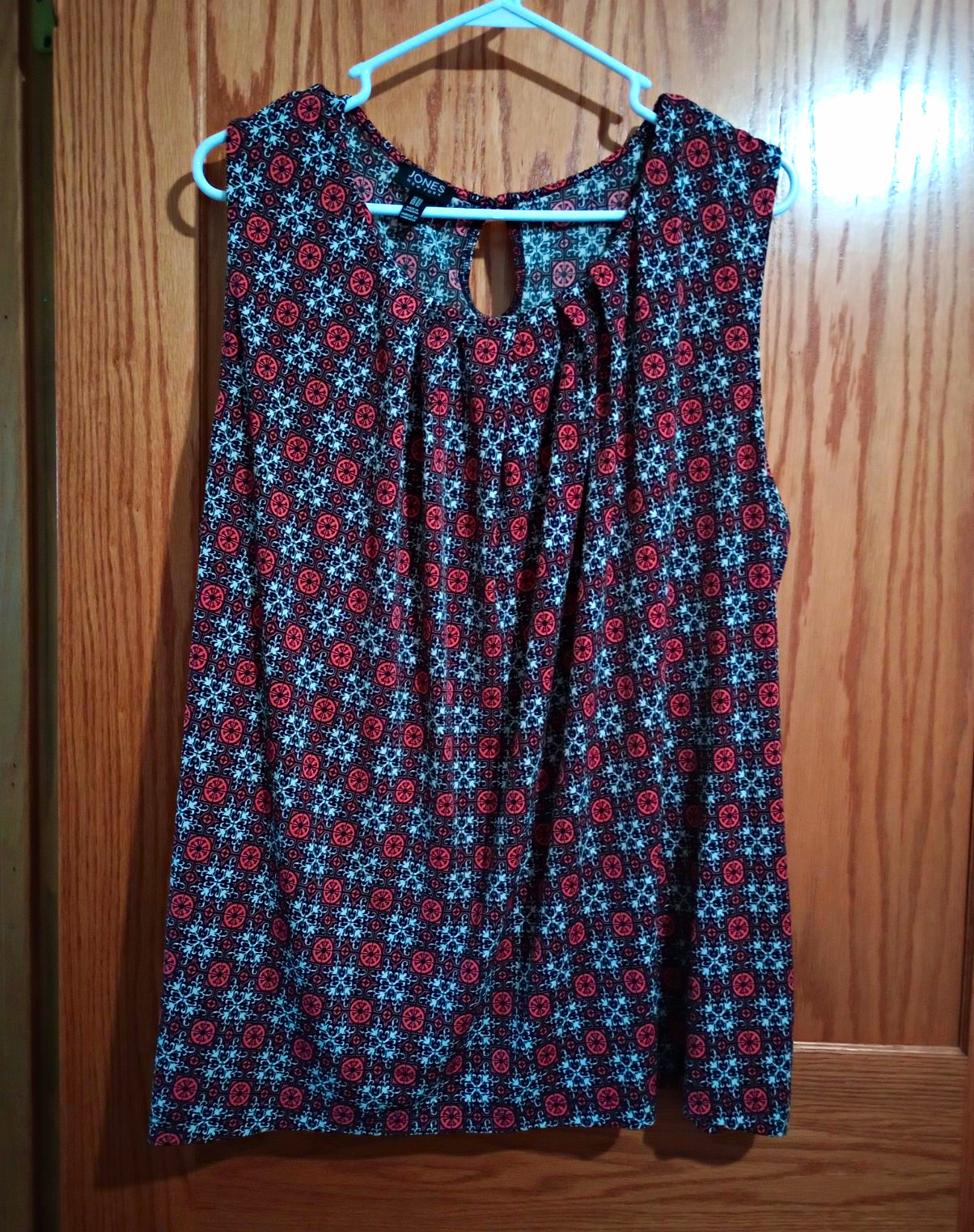 Jones New York Black Red White Geometric Round Neck Sleeveless Tank Top 3X
