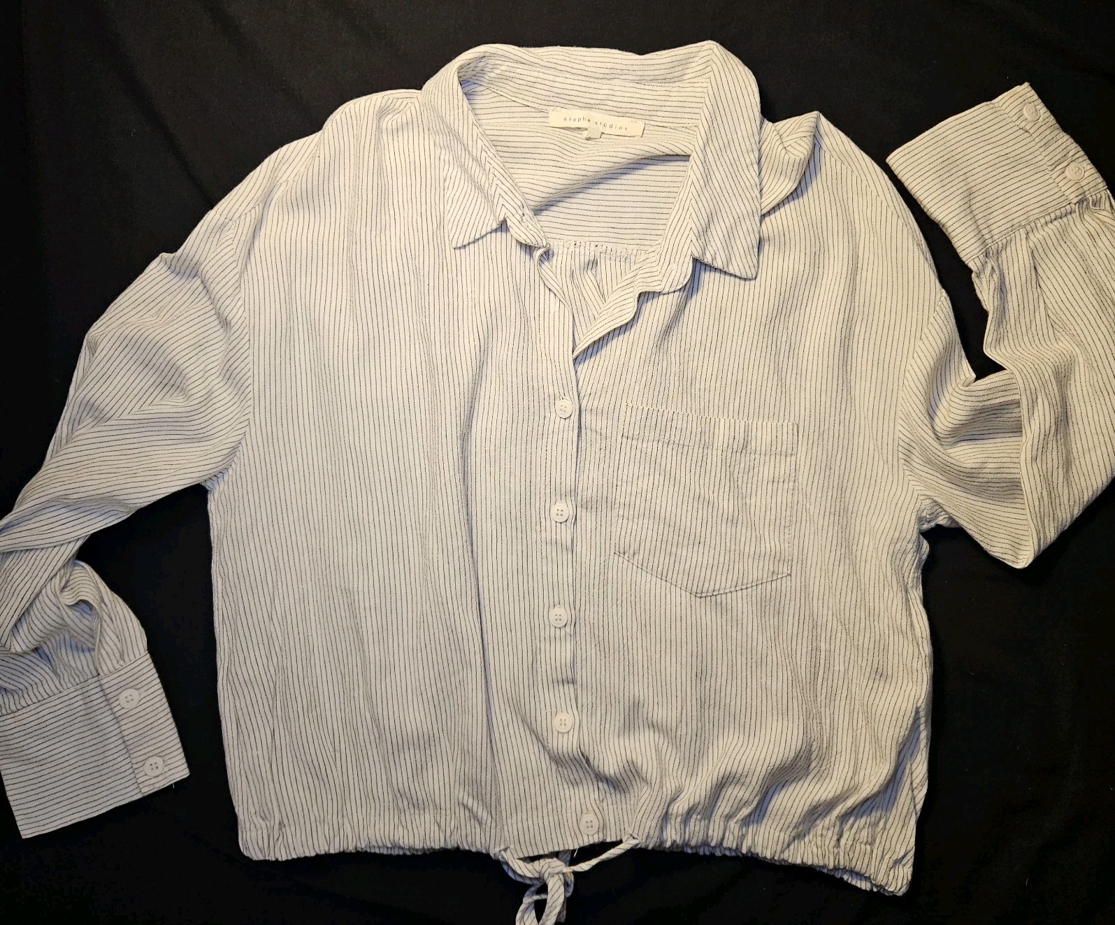 Etophe Studios Women’s LS Button Up Top Cream Stripe Draw String Waist Size S
