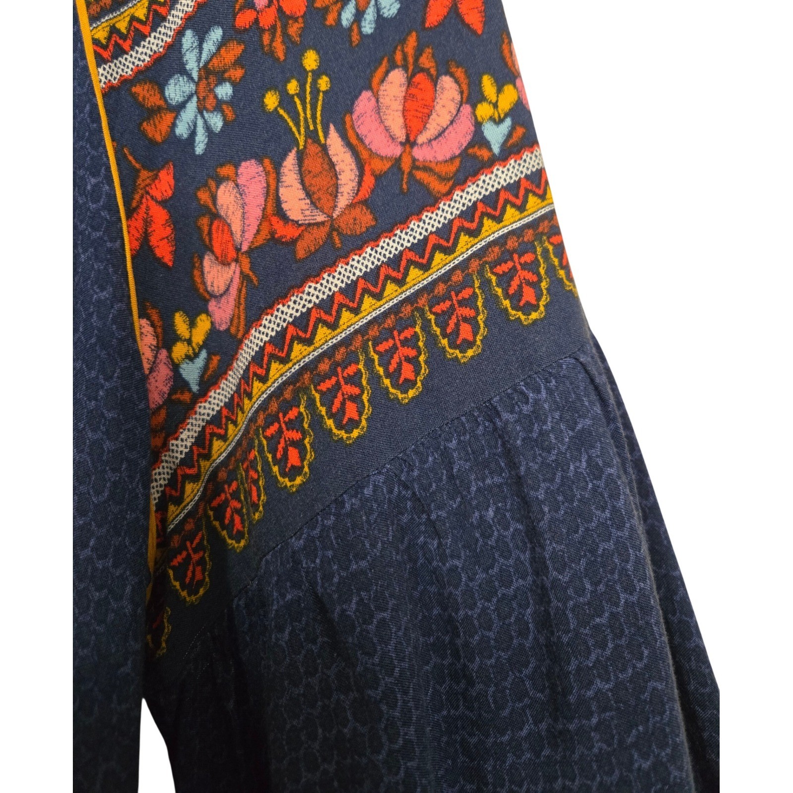 Signature Studio Boho Gypsy Blue Floral Embroidered Tassel Peasant Blouse XL