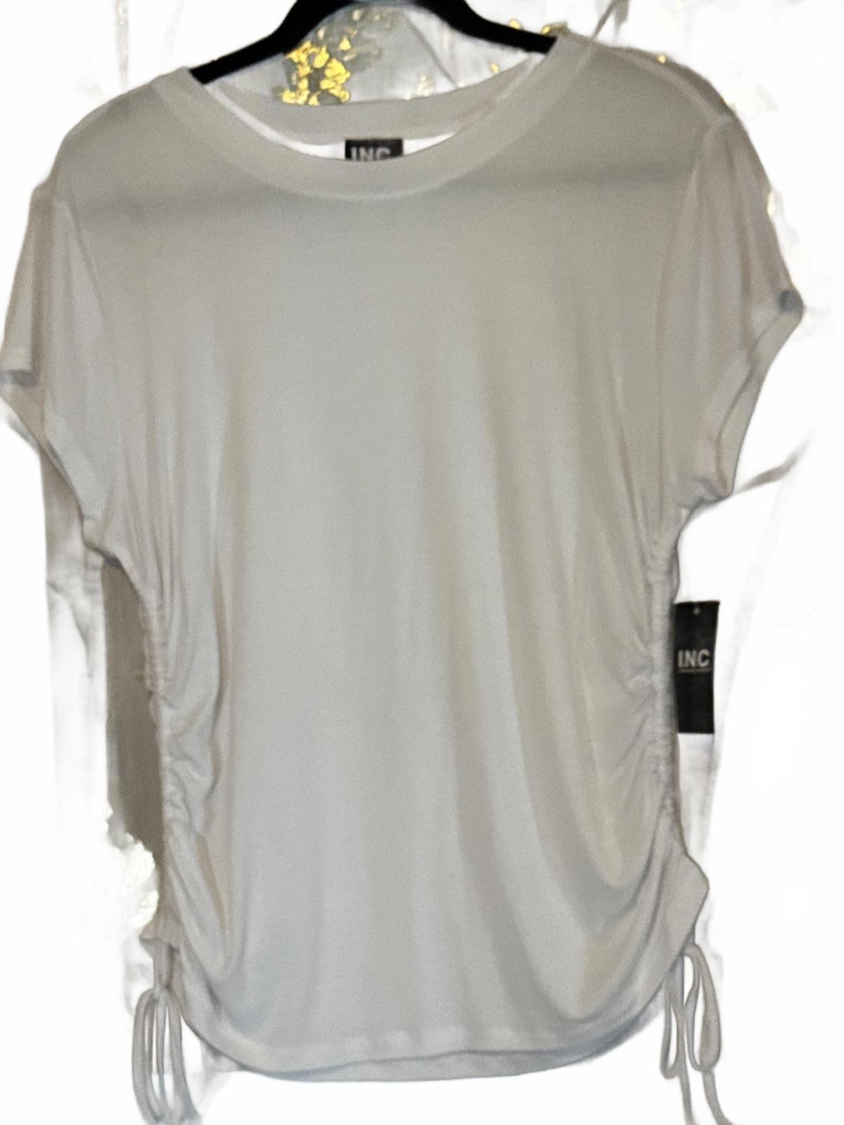 I.N.C. International Concepts White Ruched Side Tie Top, Size Large