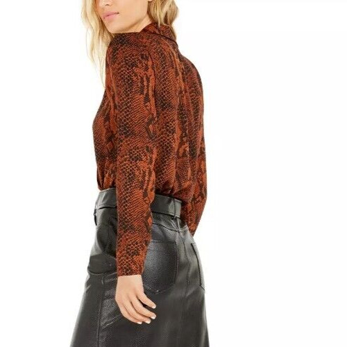 Bar III Becca Tilley Surplice Bodysuit Womens S Snakeskin Print Long Sleeve Top
