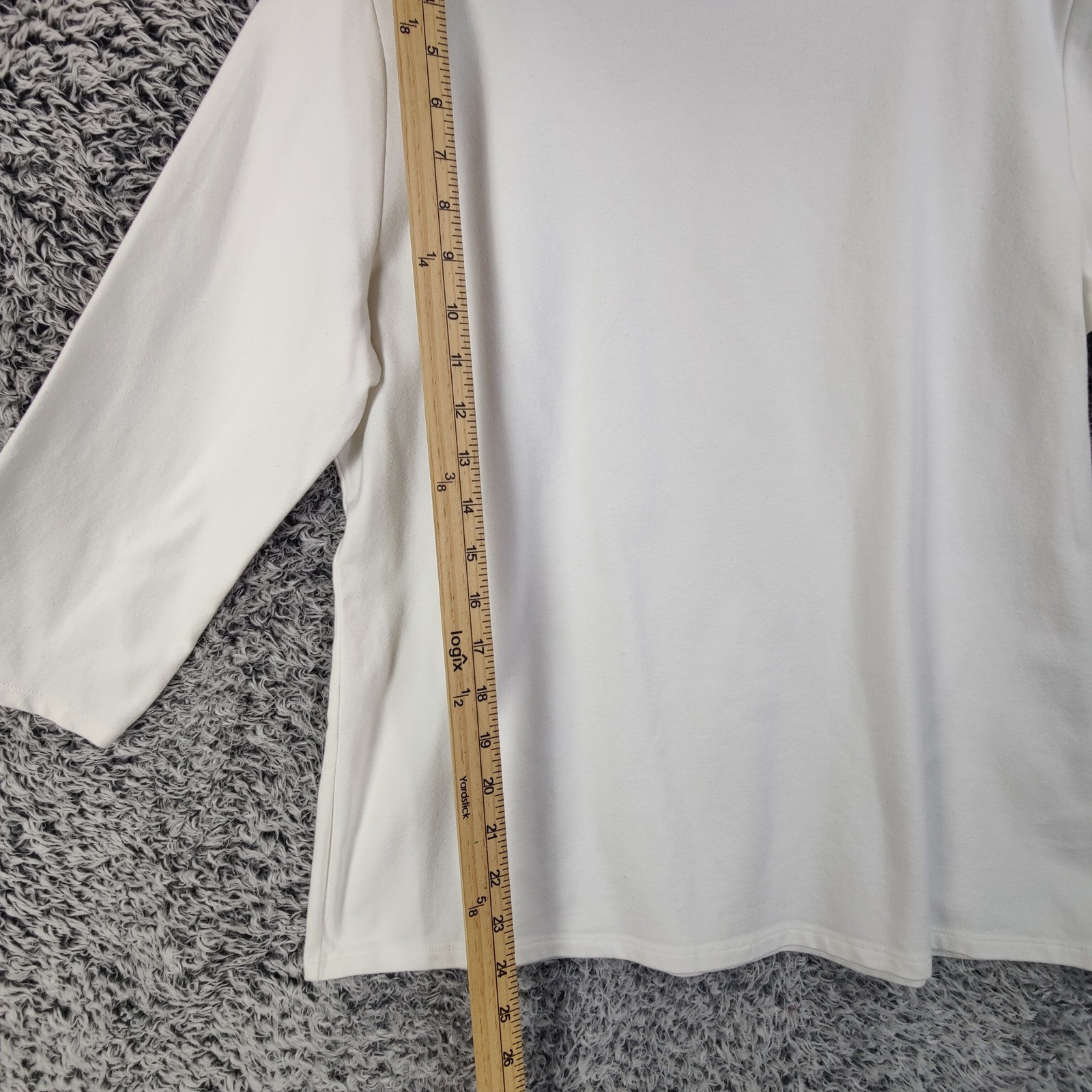 Talbots The Studio Tee Womens Large White Square Neck 3/4 Sleeve Cotton Blend