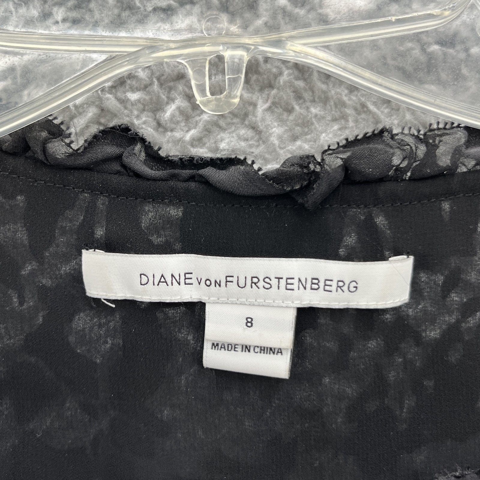 Diane Von Furstenberg Blouse Womens 8 Black Annalise Top Sheer Burnout Silk Goth