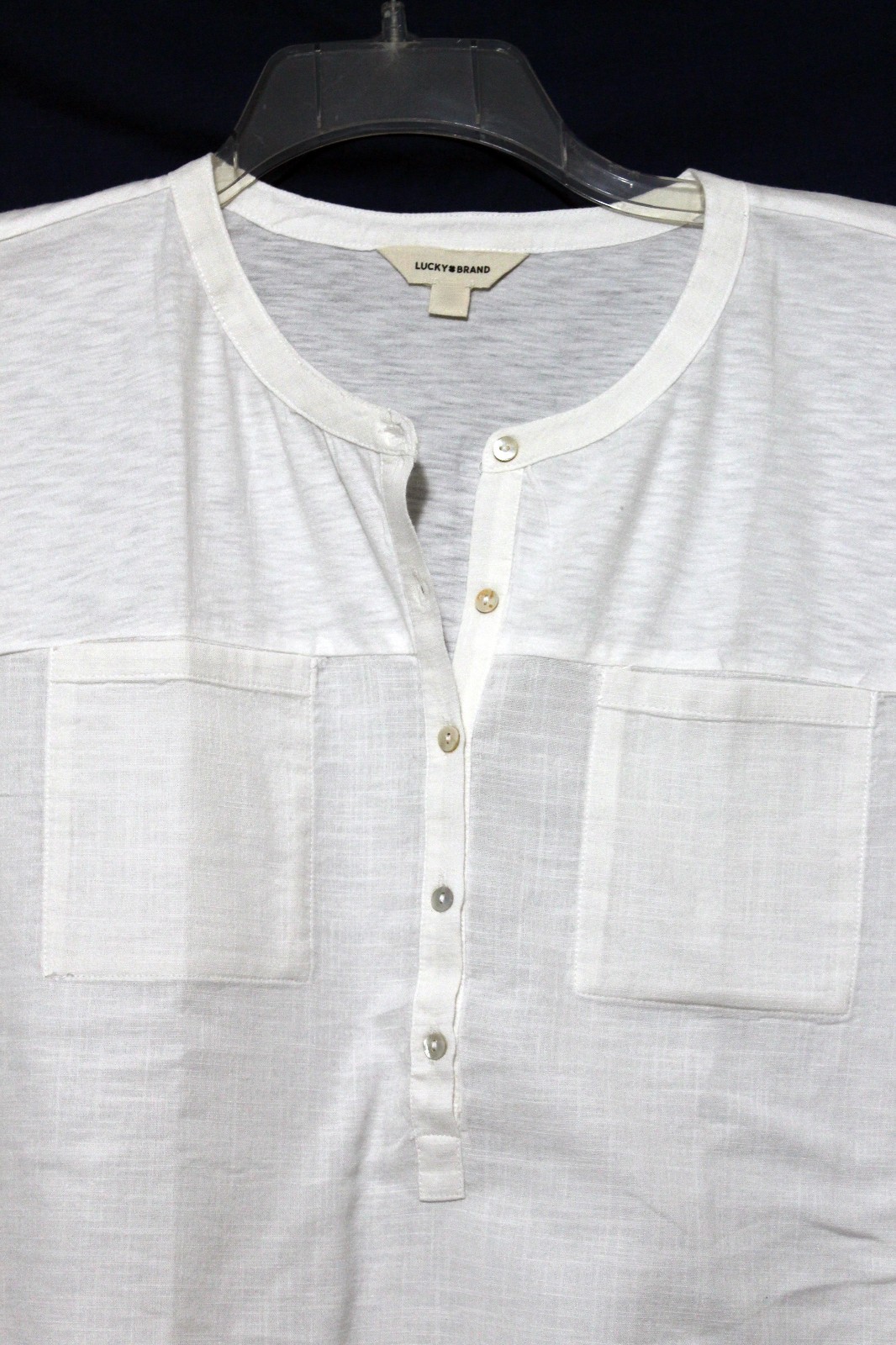 Lucky Brand Womens XL White Short Sleeve Henley Tee Shirt Top NWT