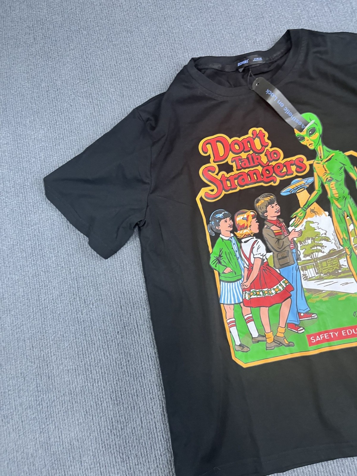 ROMWE Women Black Don’t Talk To Strangers Graphic Tee Short Sleeve S NWT