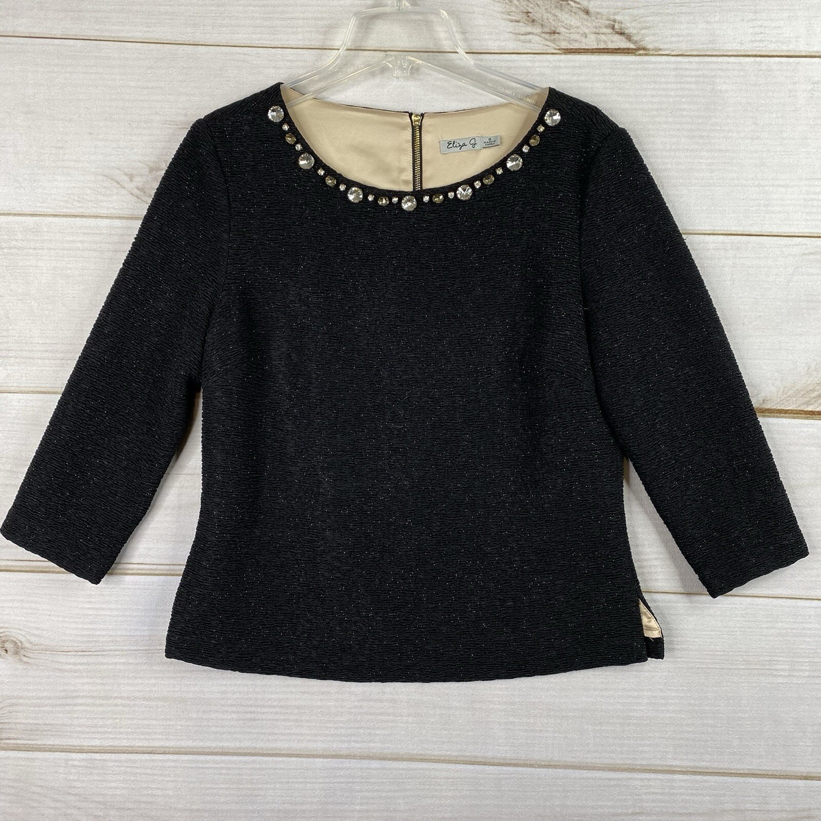 Eliza J Top Womens Sz 8 Black Glitter Jeweled Back Zip Lined Showy Party Y2K