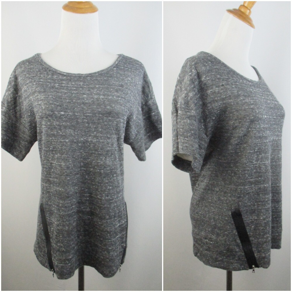 NWOT J BRAND Womens sz Small Gray White Black Leather Zip Hem Mixed Fabric Shirt