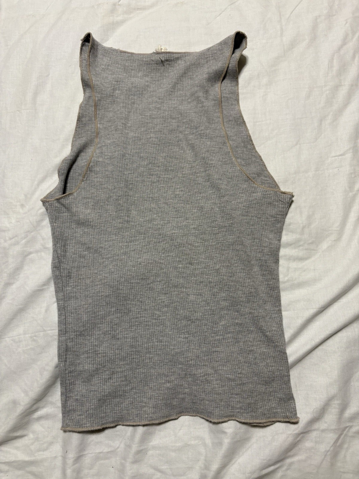 Lazy Sundays Grey Ribbed Tank Top Exposed Seams Raw Hem XS
