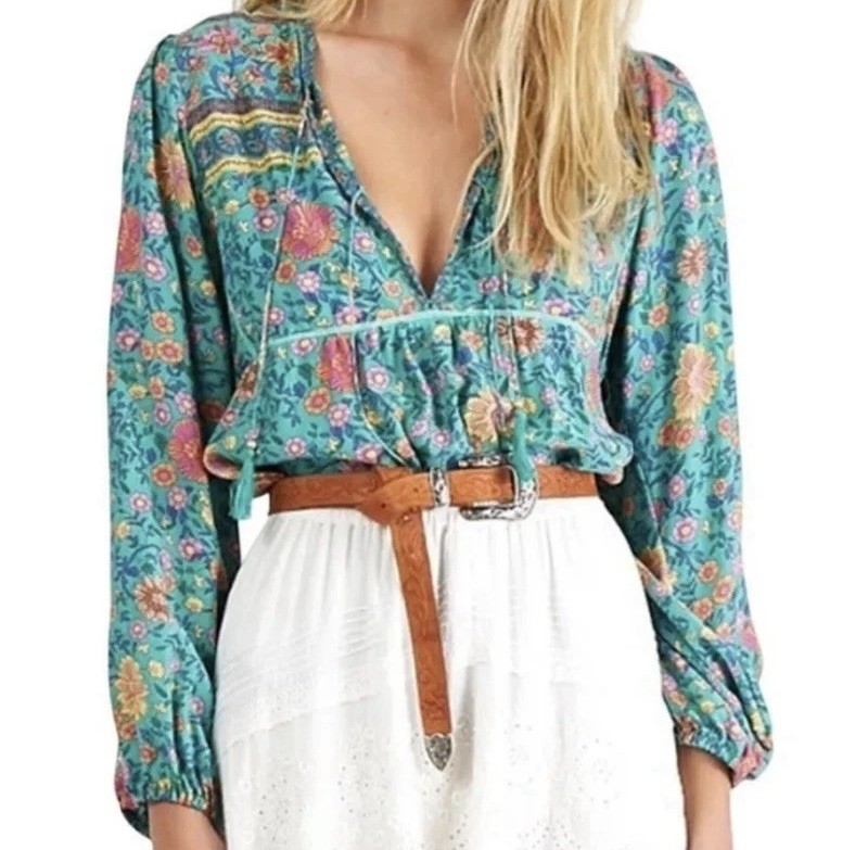 EUC Spell and the Gypsy Collective Folktown Blouse Turquoise Boho S