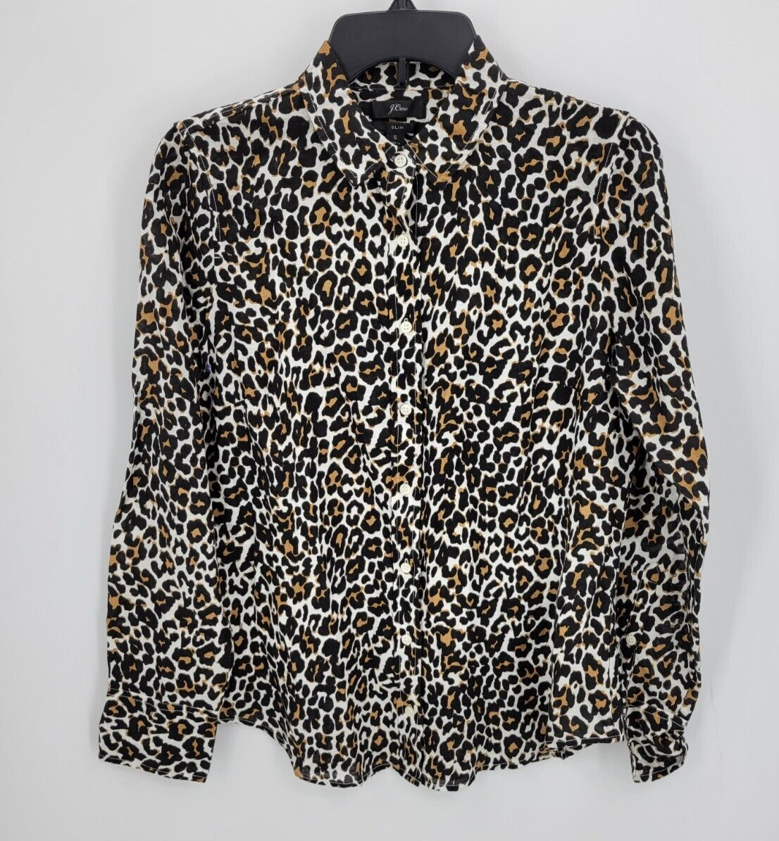 J Crew Shirt Womens Small Animal Print Slim Fit Long Sleeve Button Up Boho Shirt