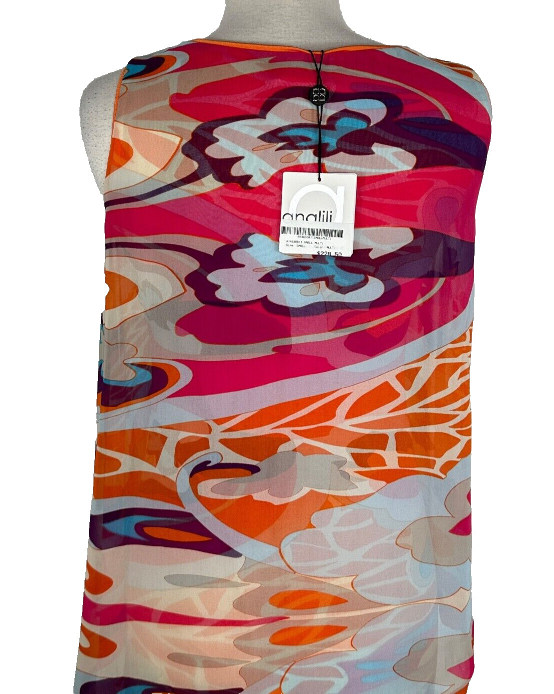 NWT Analili Bright Women’s S Multilayered Silk/Polyester Pattern Multicolor Top