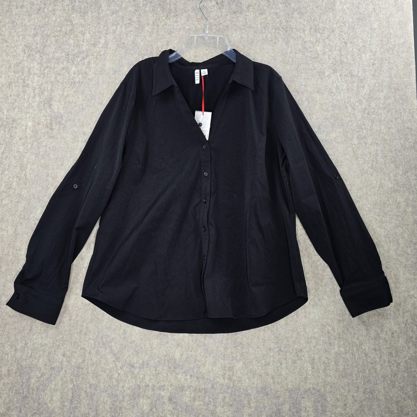 Elle Womens Button Down Shirt Black XXL Lightweight Easy Care Polyester Blend