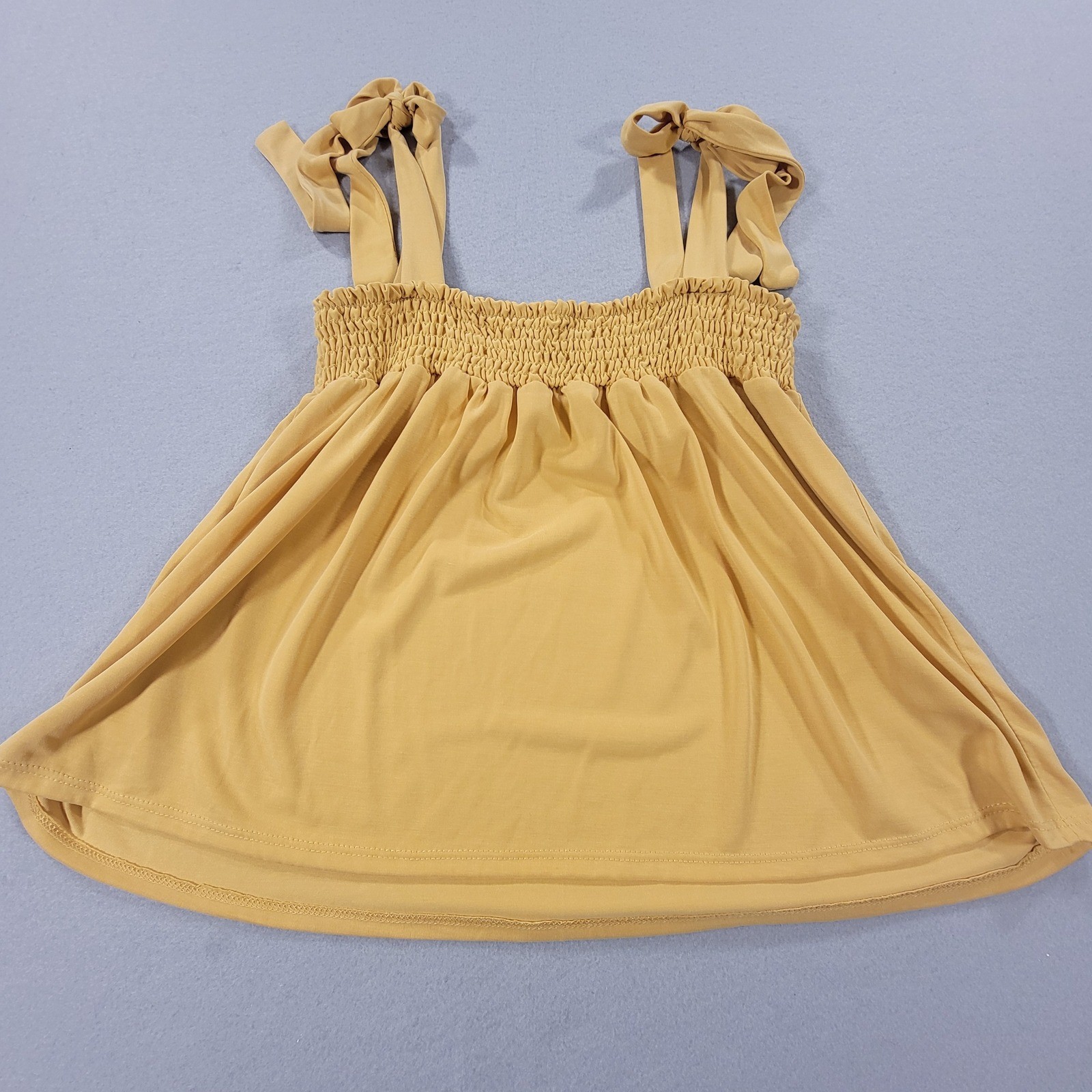 Green Envelope Anthropologie Tank Top Mustard Smocked Tie Strap Womens Small USA
