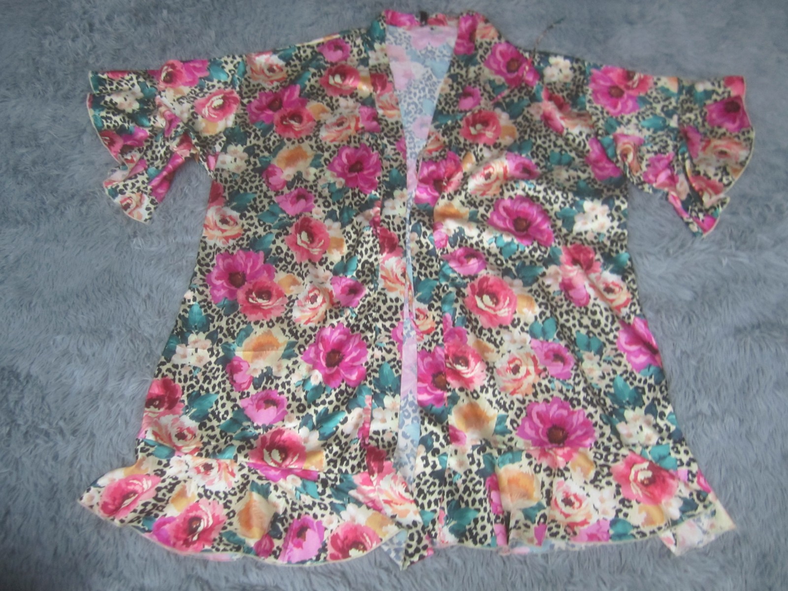 Womens Robe Sheer Floral Print Polyester Silk Blend Fluttered Sleeves One Size