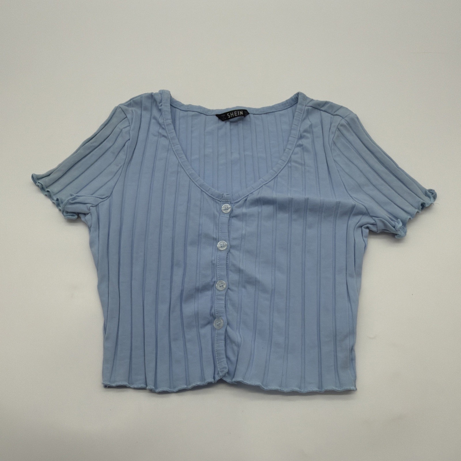 Shein Crop Top T-shirt Women XS Blue Button .#48243