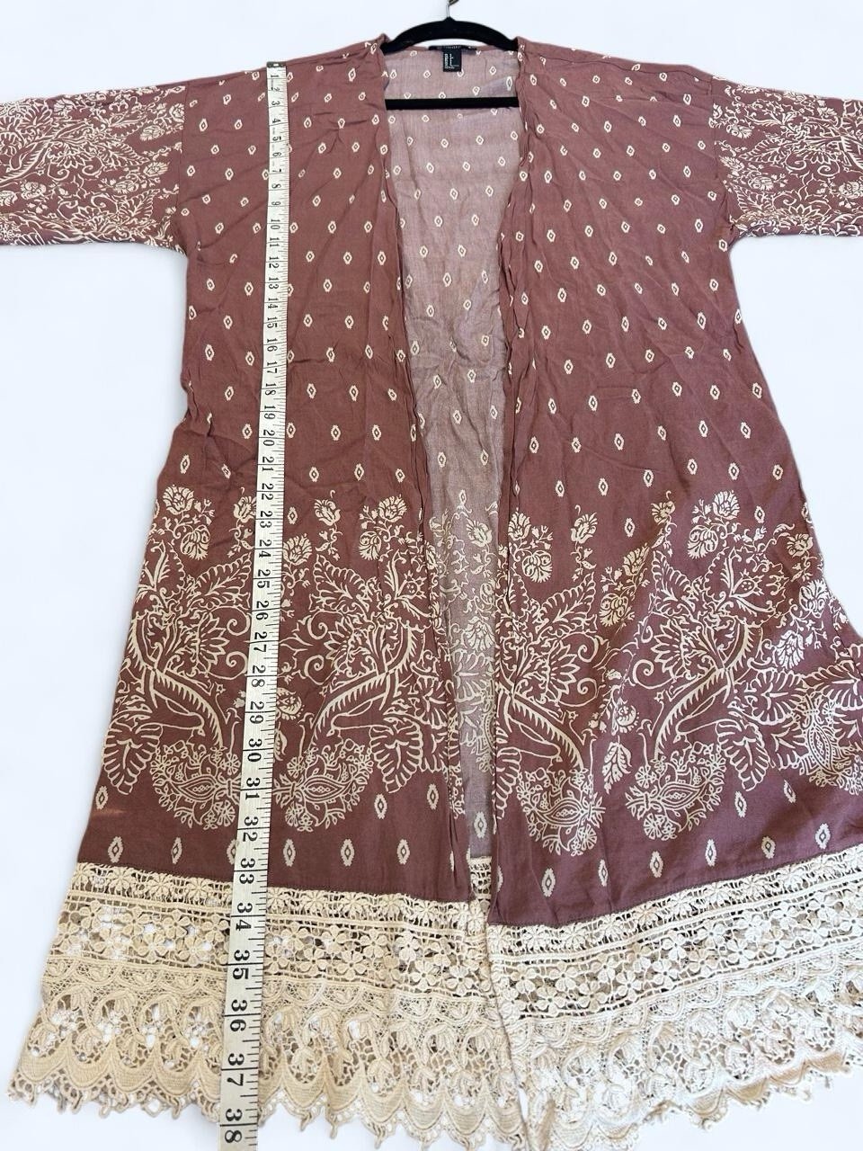 Dusty Rose Open-Front Boho Forever 21 duster Ivory Lace crotchet Trim SIZE SMALL