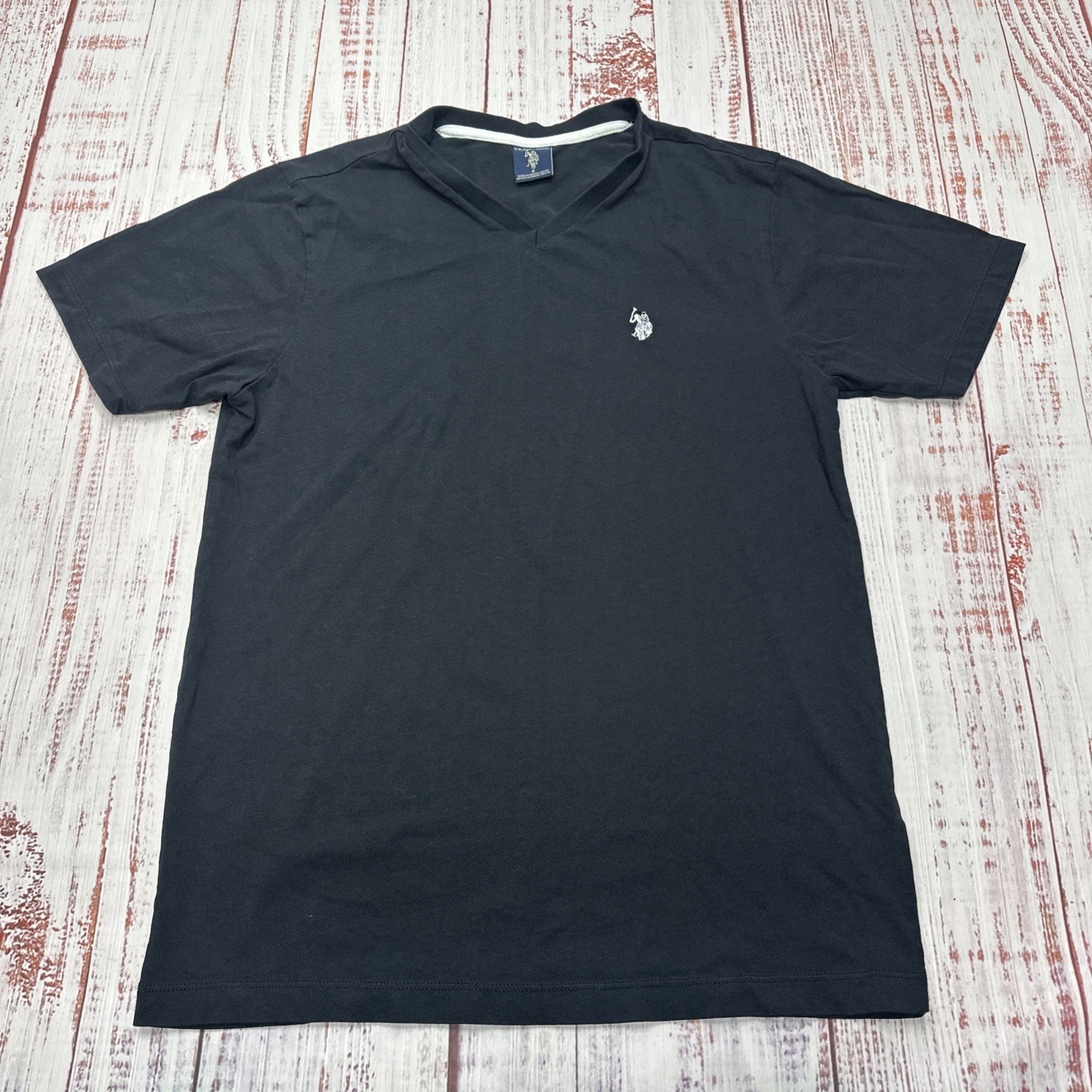 U.S. Polo Assn. Shirt Unisex Small Black V Neck Logo Preppy 100% Cotton