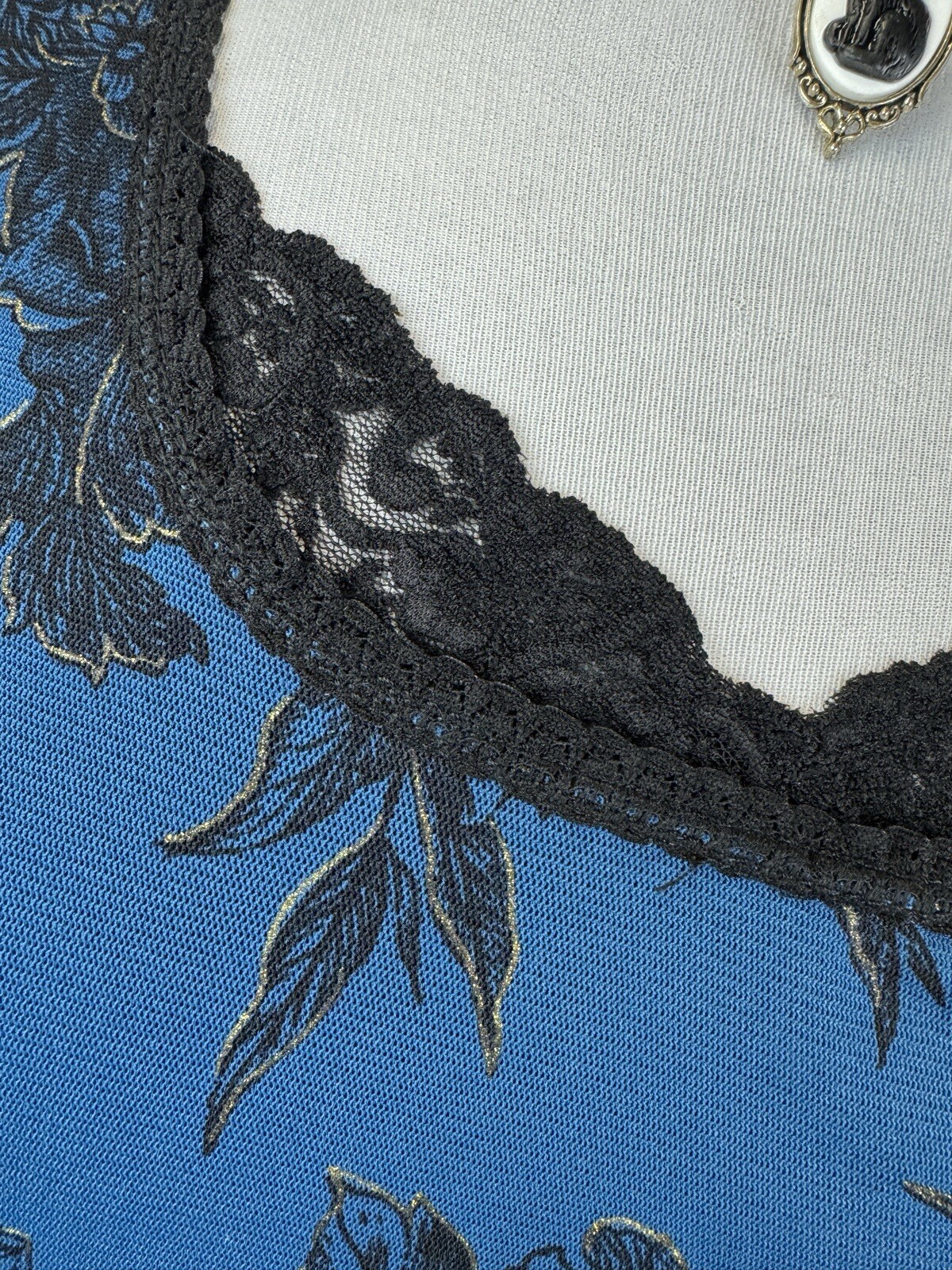 Blue Flower Lace Blouse Top 90s Whimsigoth Goth Fairycore Dressy Y2K Glitter PL