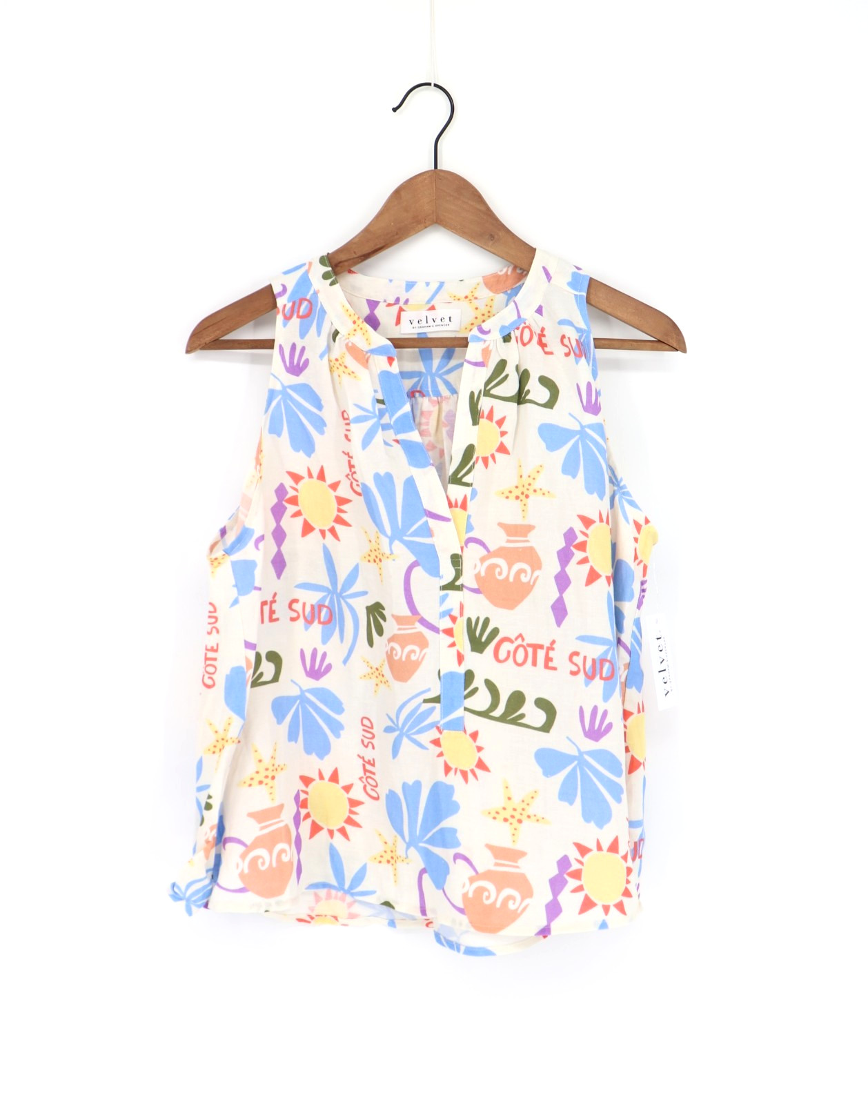VELVET By Graham & Spencer Joan Sleeveless Printed Blouse Top Paradise S $134 A6