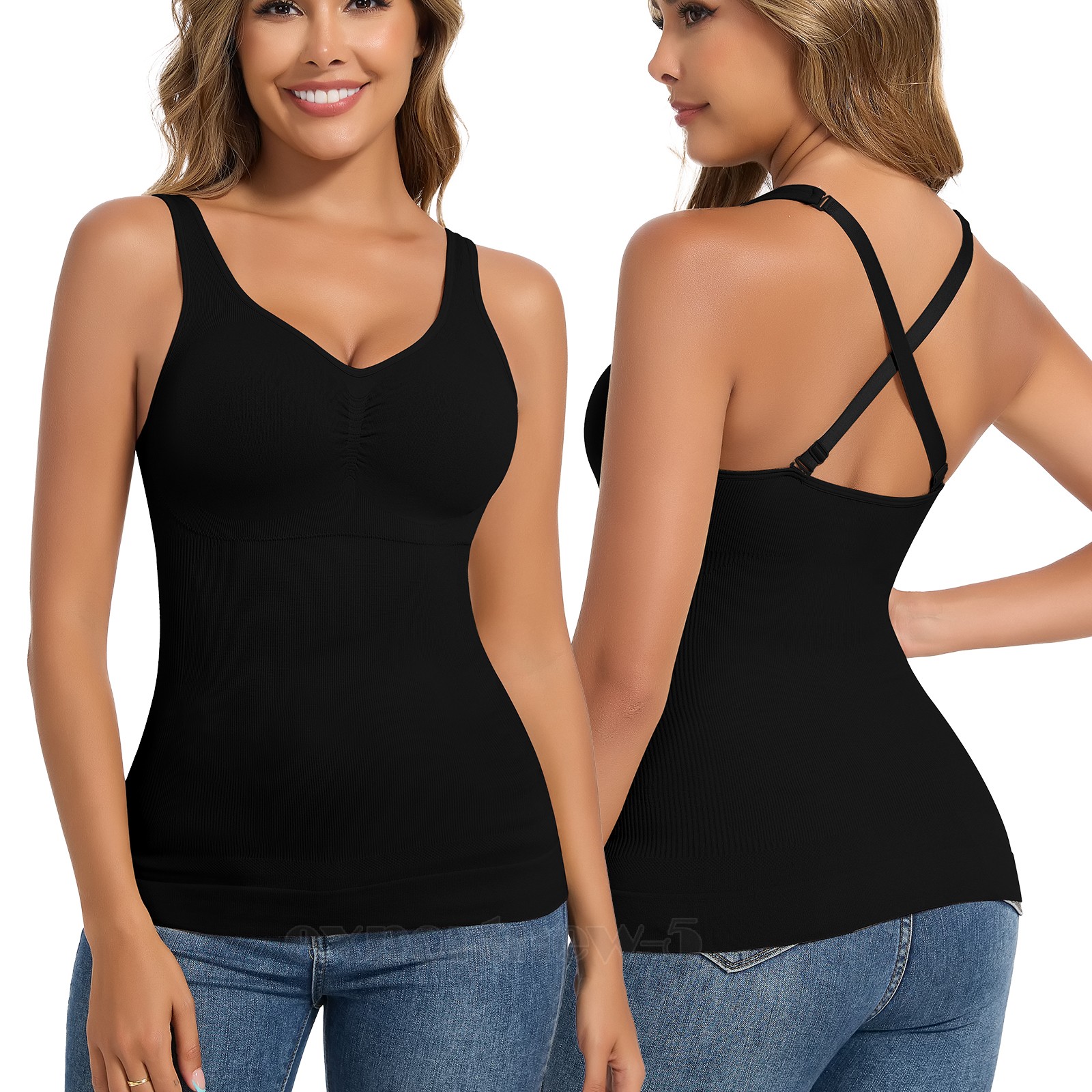 Shapewear Camisole With Built In Bras Halter Tops for Women Tummy Control Tank