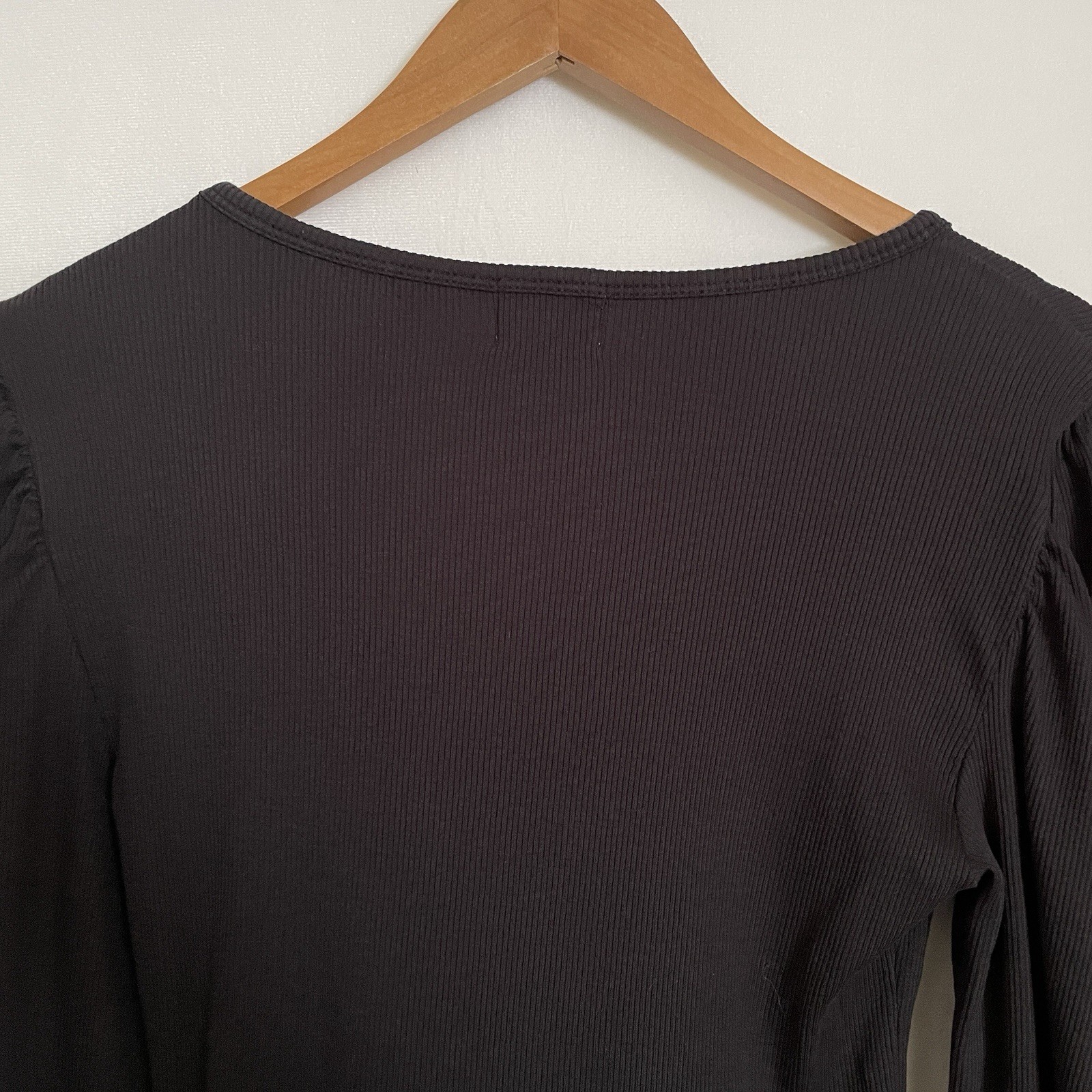 Nation LTD Ribbed Scoop Neck Puff Sleeve Top Organic Pima Cotton Peru Black M