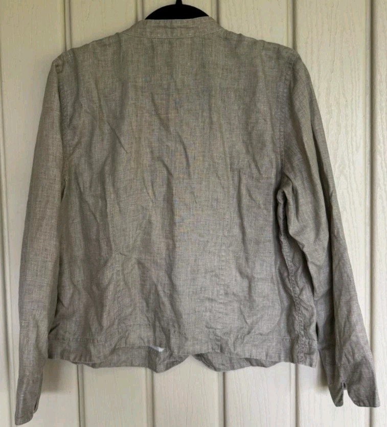 Citron Santa Monica Jacket Blouse Top Shirt Linen Pockets Khaki Taupe Sz L