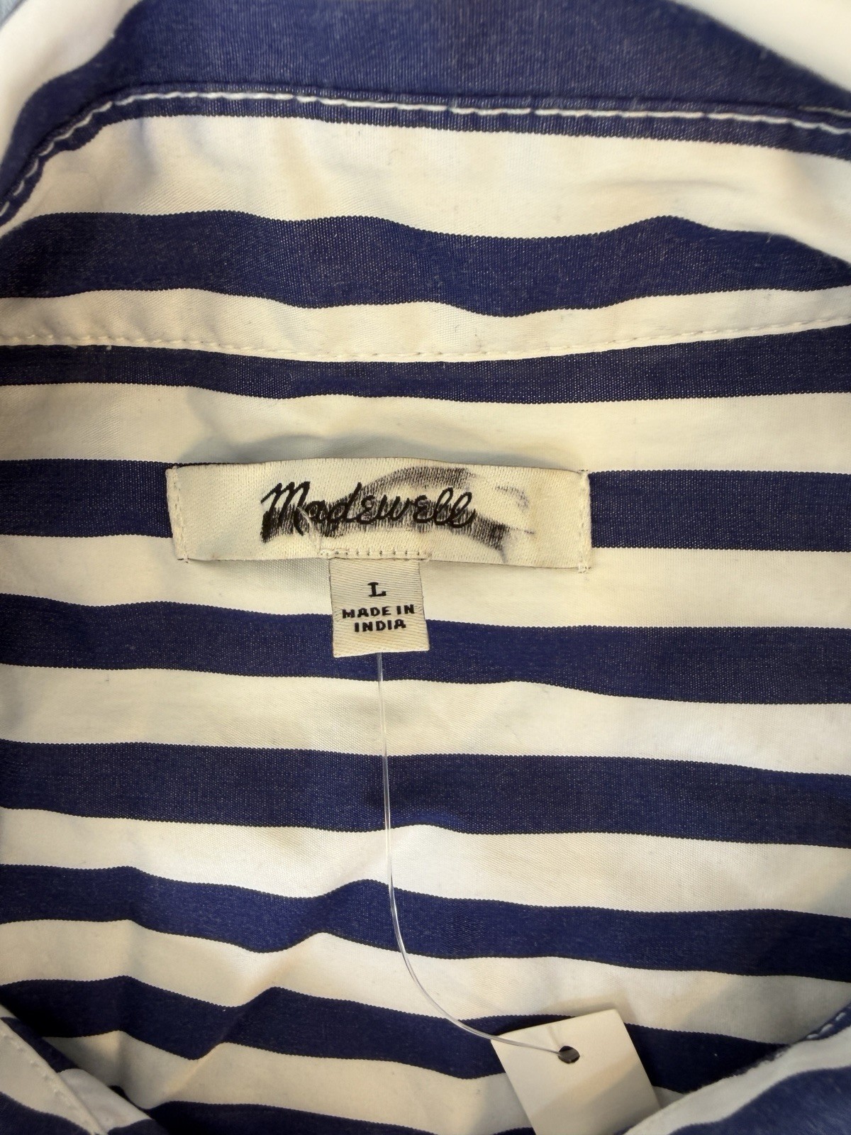 Madewell Poplin Shirt Cotton Blue Stripe Straight Hem Button UpSize Large NWT