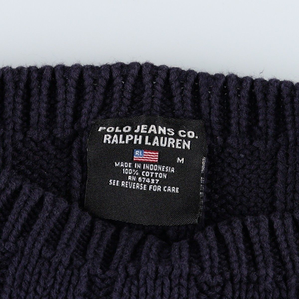 Ralph Lauren Vintage 00s Stars & Stripes Cotton Sweater Navy M Condition B