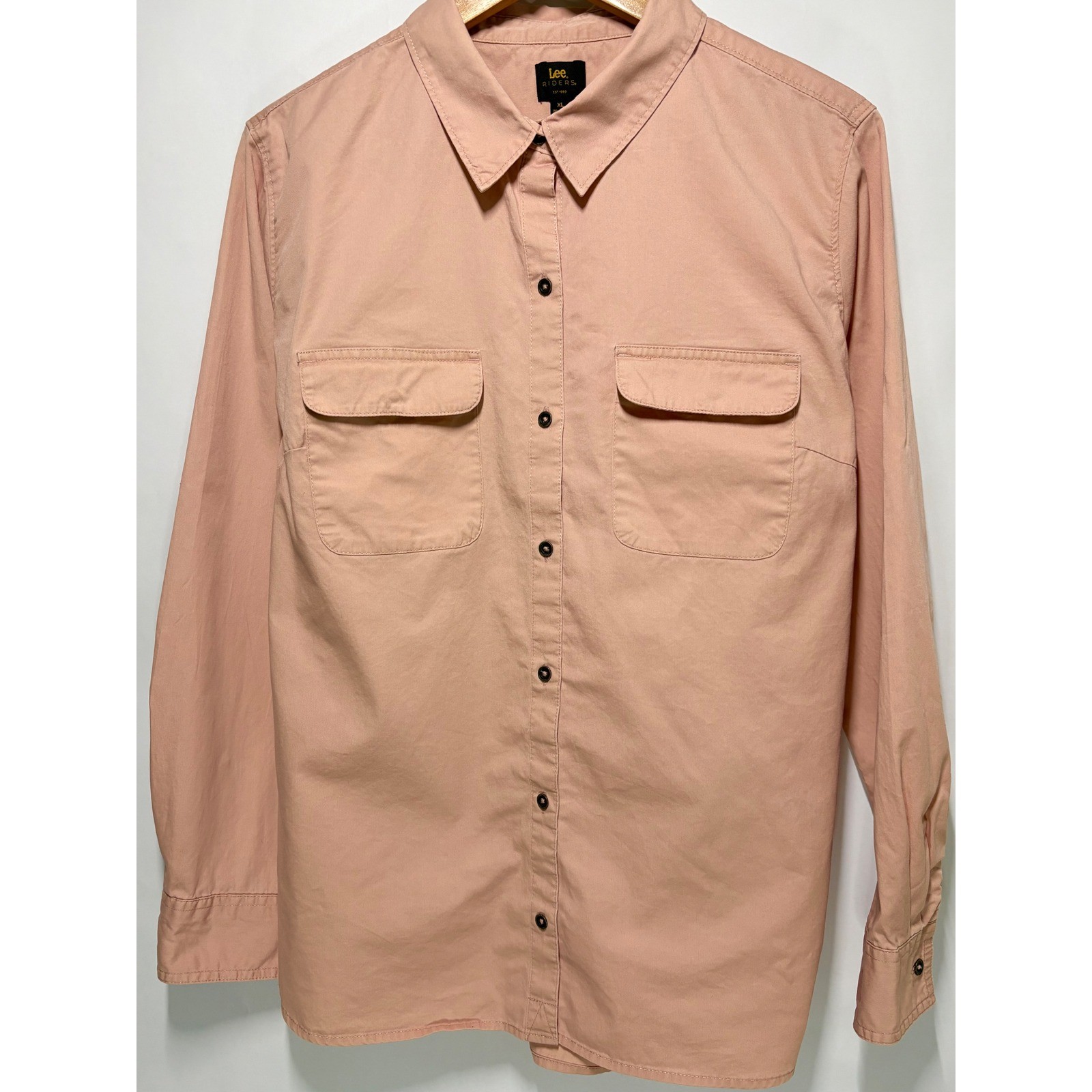 Lee Riders Womens XL Peach Pink Button Down Utility Shirt Long Sleeve Workwear